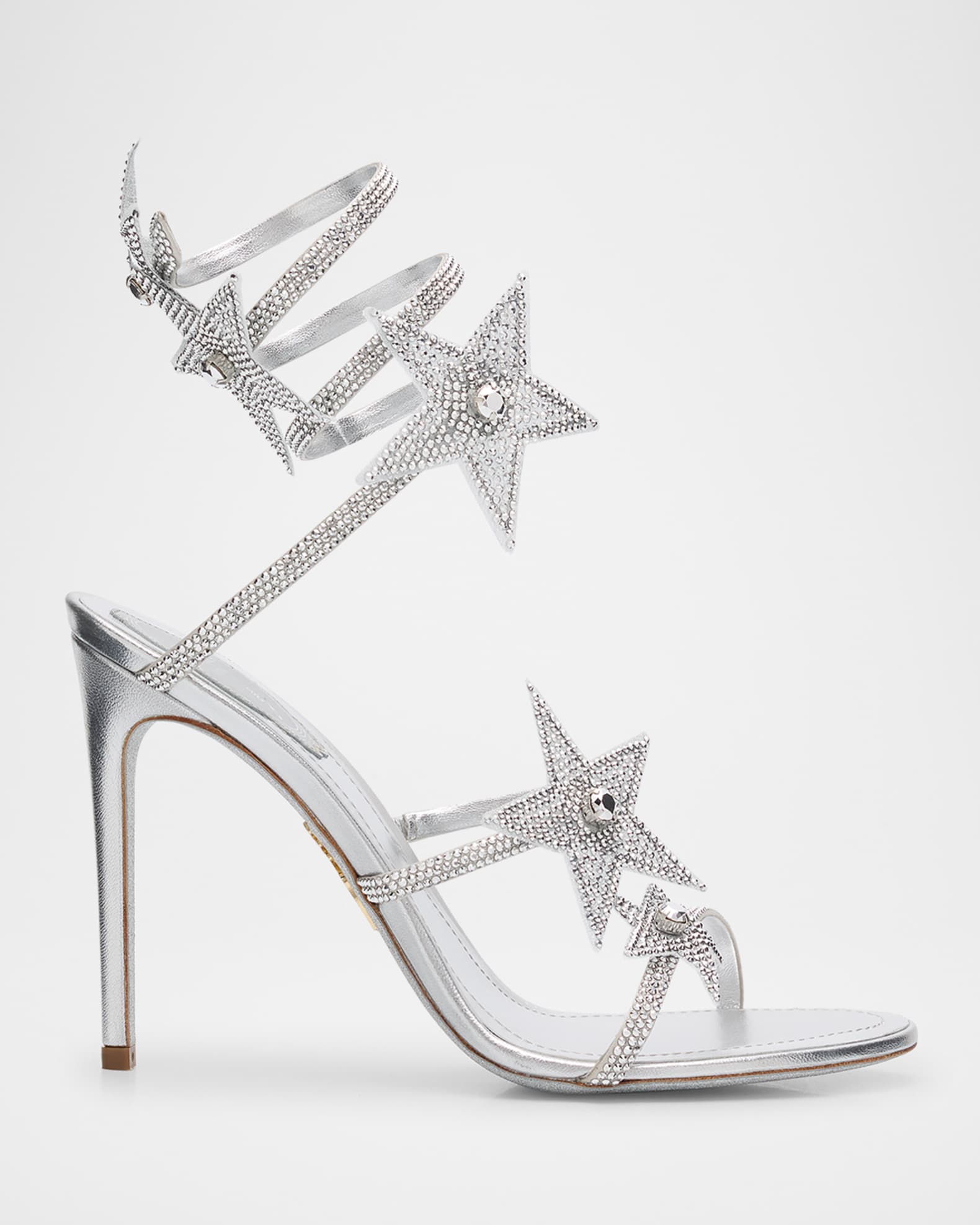 Cleo Crystal Star Satin Snake-Wrap Sandals 0
