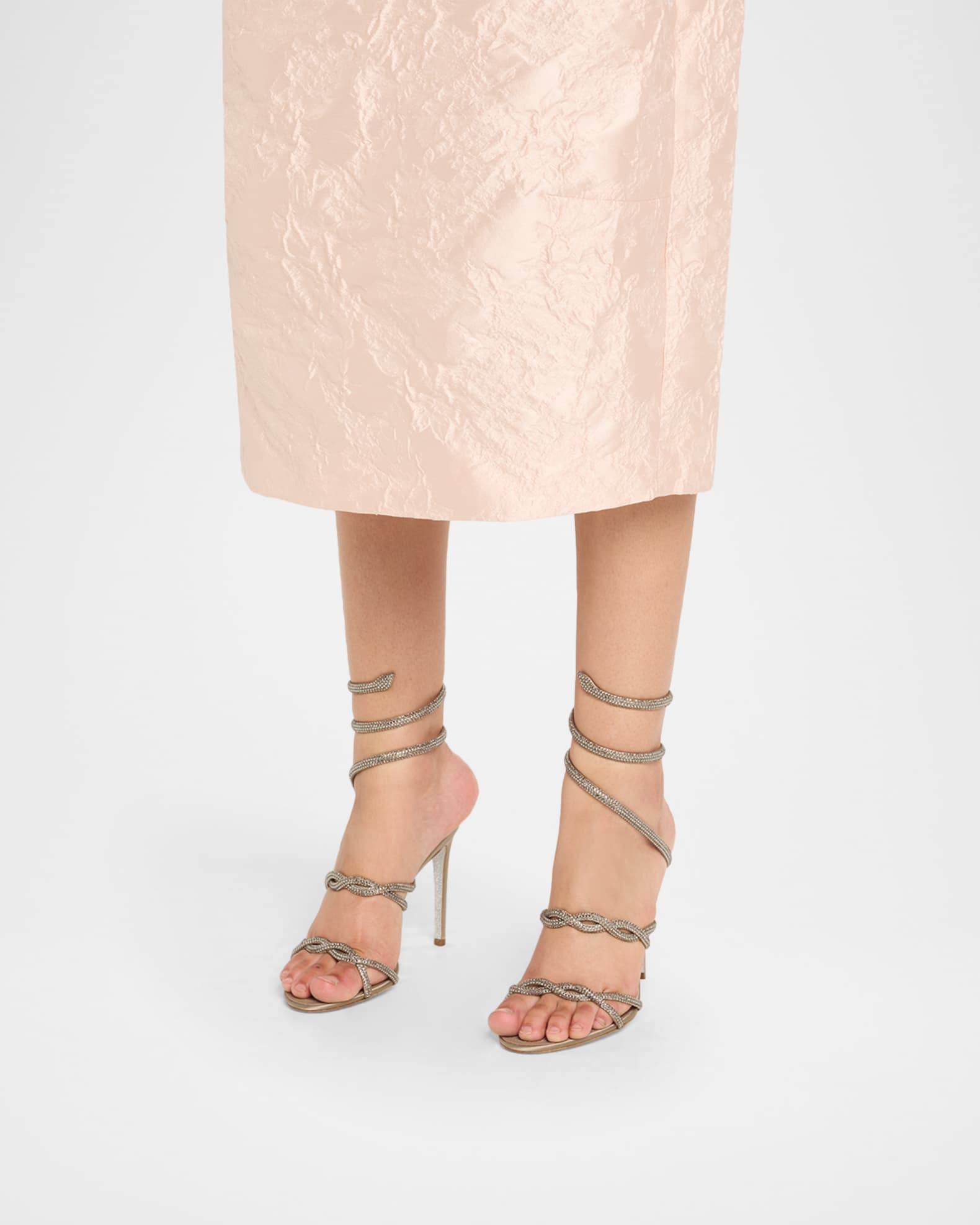 Crystal Satin Braided Snake-Wrap Sandals 1