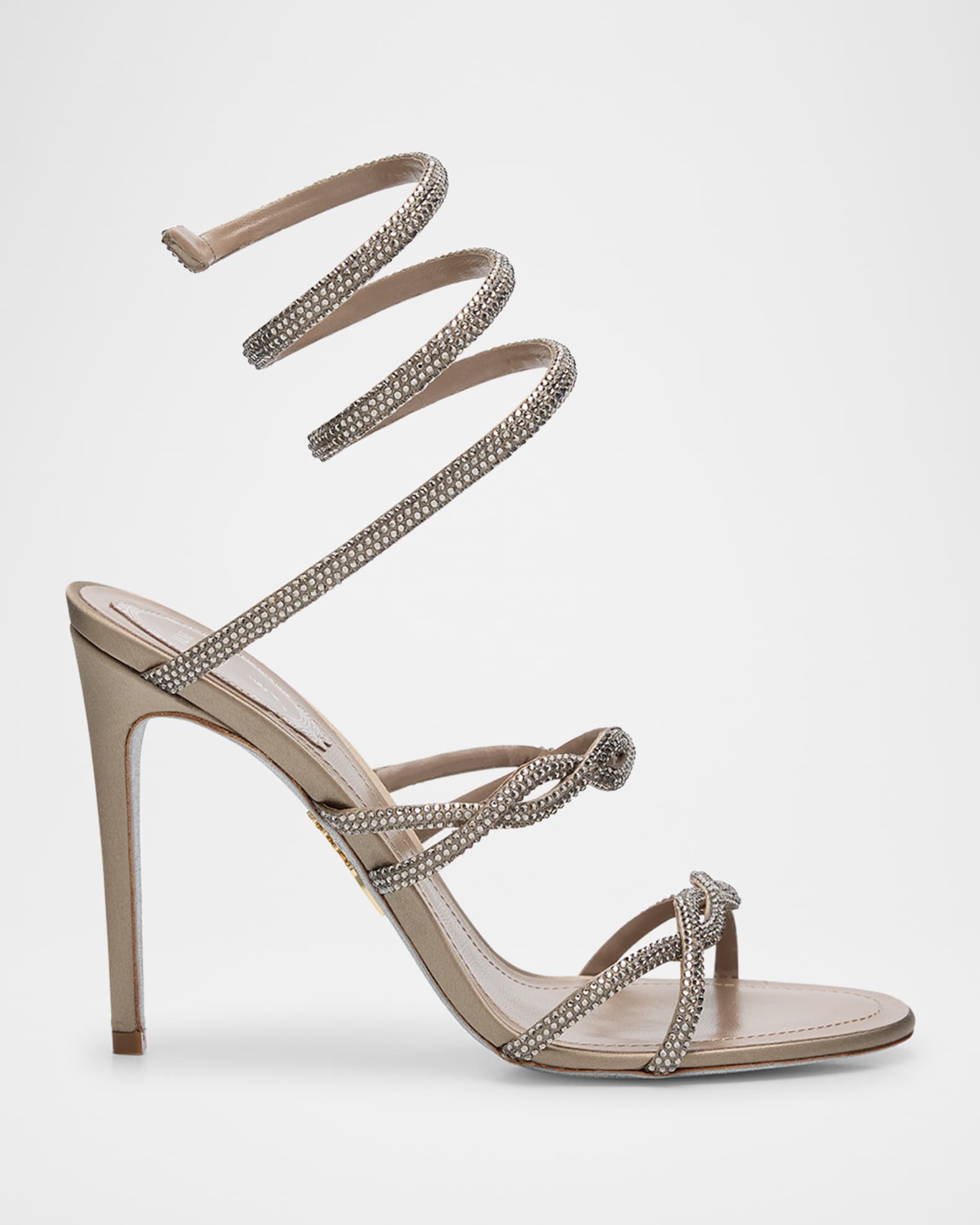 Crystal Satin Braided Snake-Wrap Sandals 0