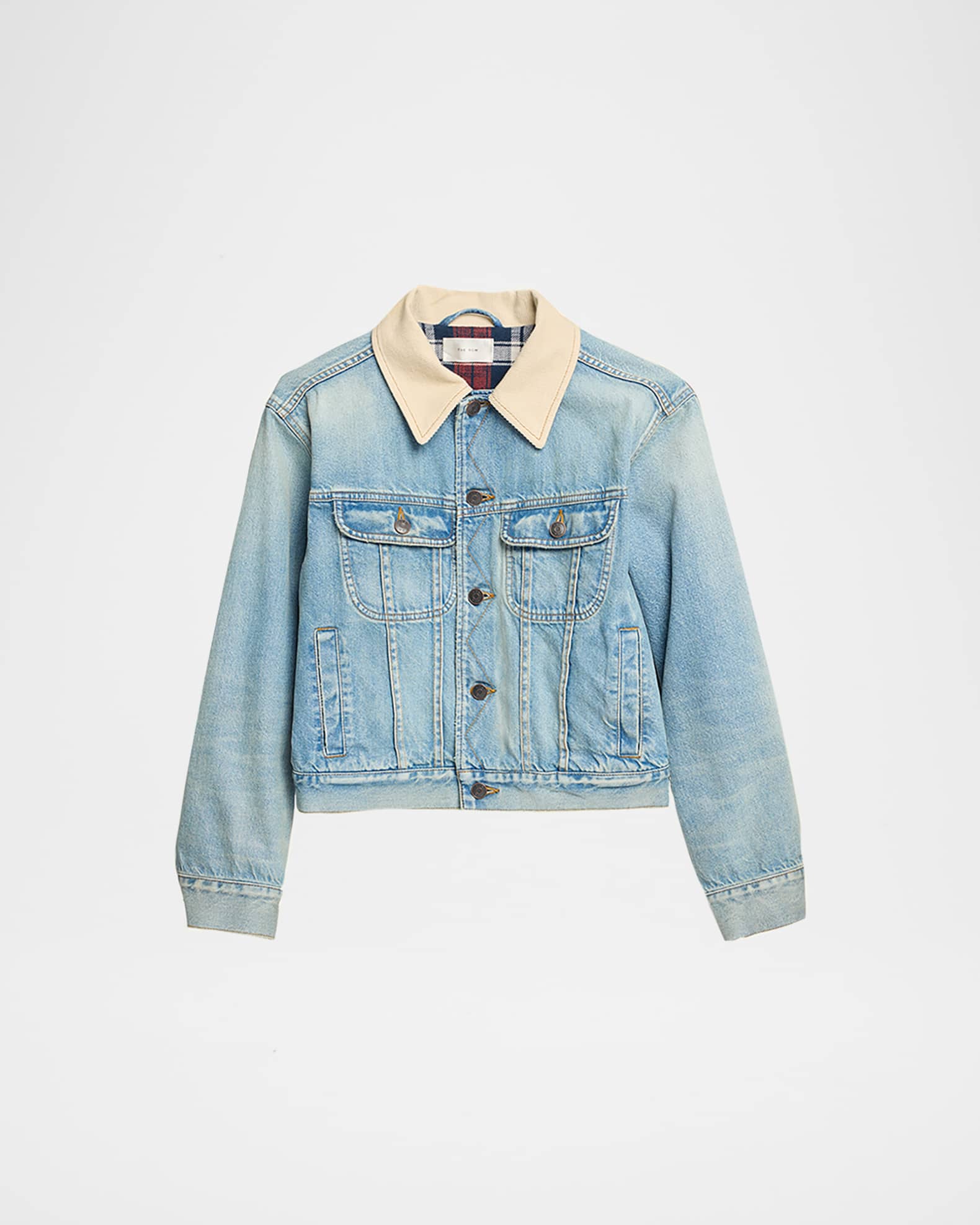 Joras Crop Denim Jacket with Corduroy Collar  0