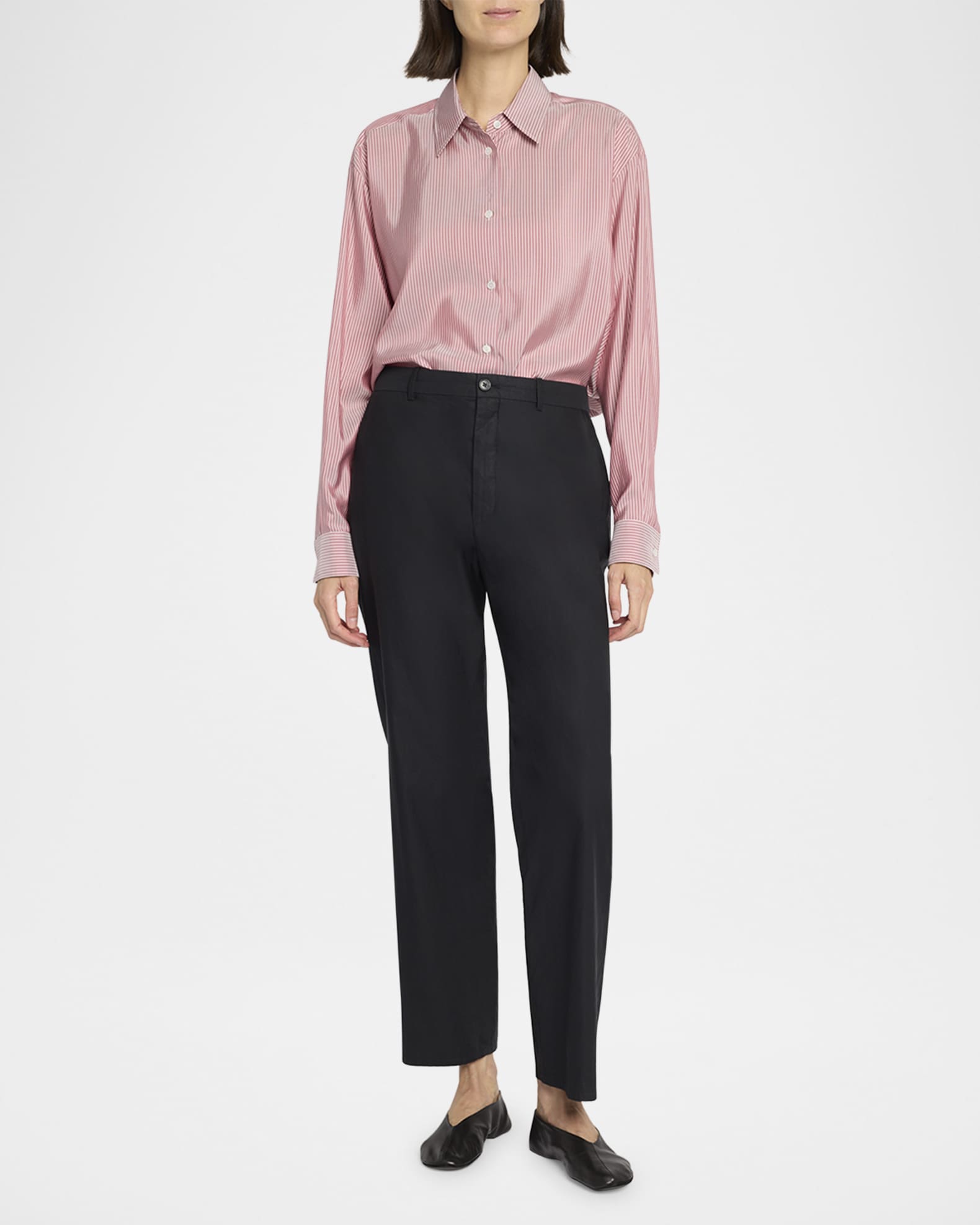 Tansy Striped Silk Button-Down Shirt 1