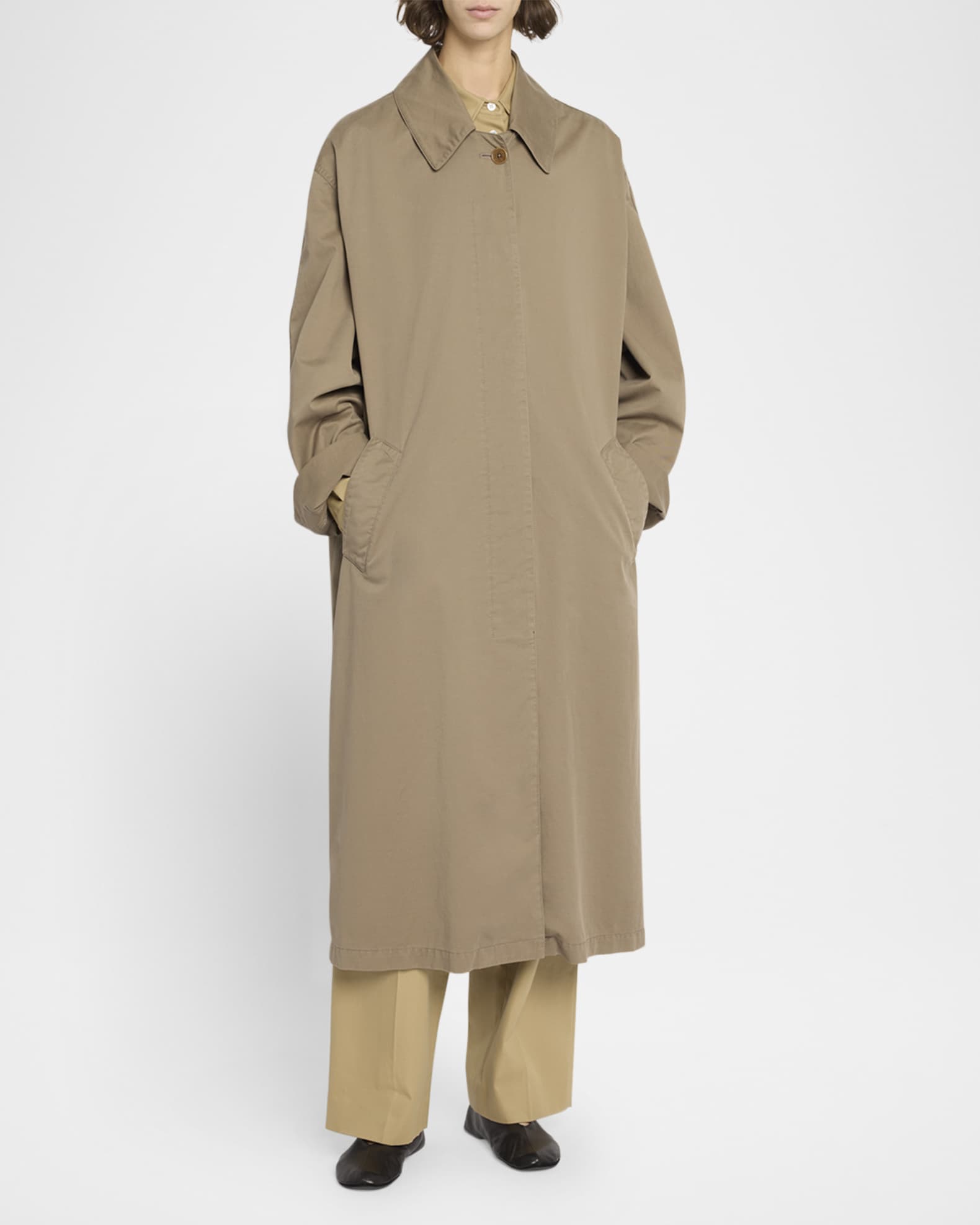 トレンチコート THE ROW- BROWN COTTON TRENCH COAT THE ROW Rocco Cotton-Cashmere Long Trench Coat | Neiman Marcus