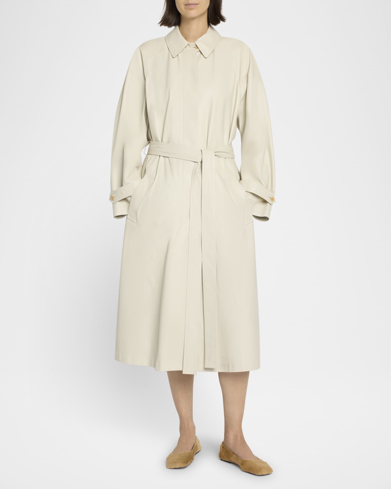 RYO　Front Trench Mods Coat THE ROW Ryota Belted Leather Trench Coat | Neiman Marcus