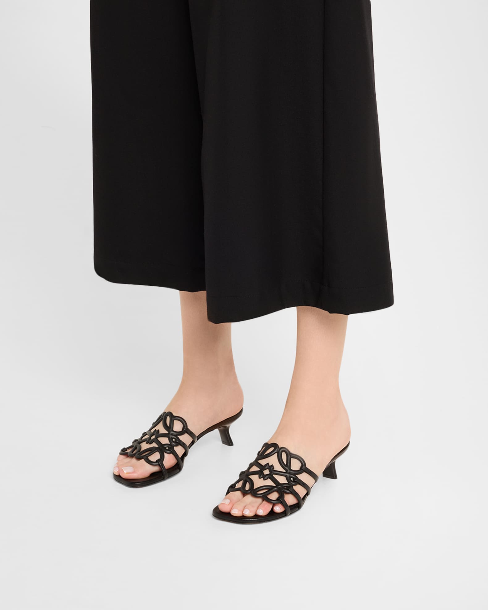 Petal Anagram Leather Caged Mule Sandals 1