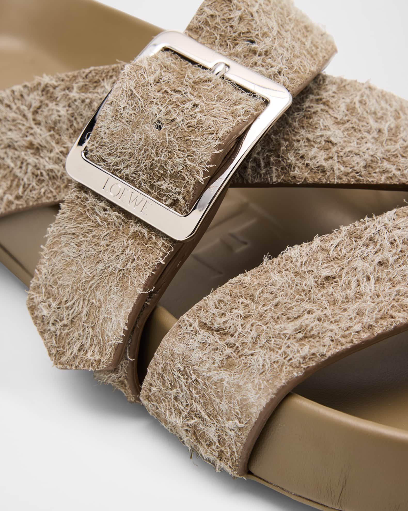 Loewe Men's Ease Brushed Suede Buckle Slide Sandals | Neiman