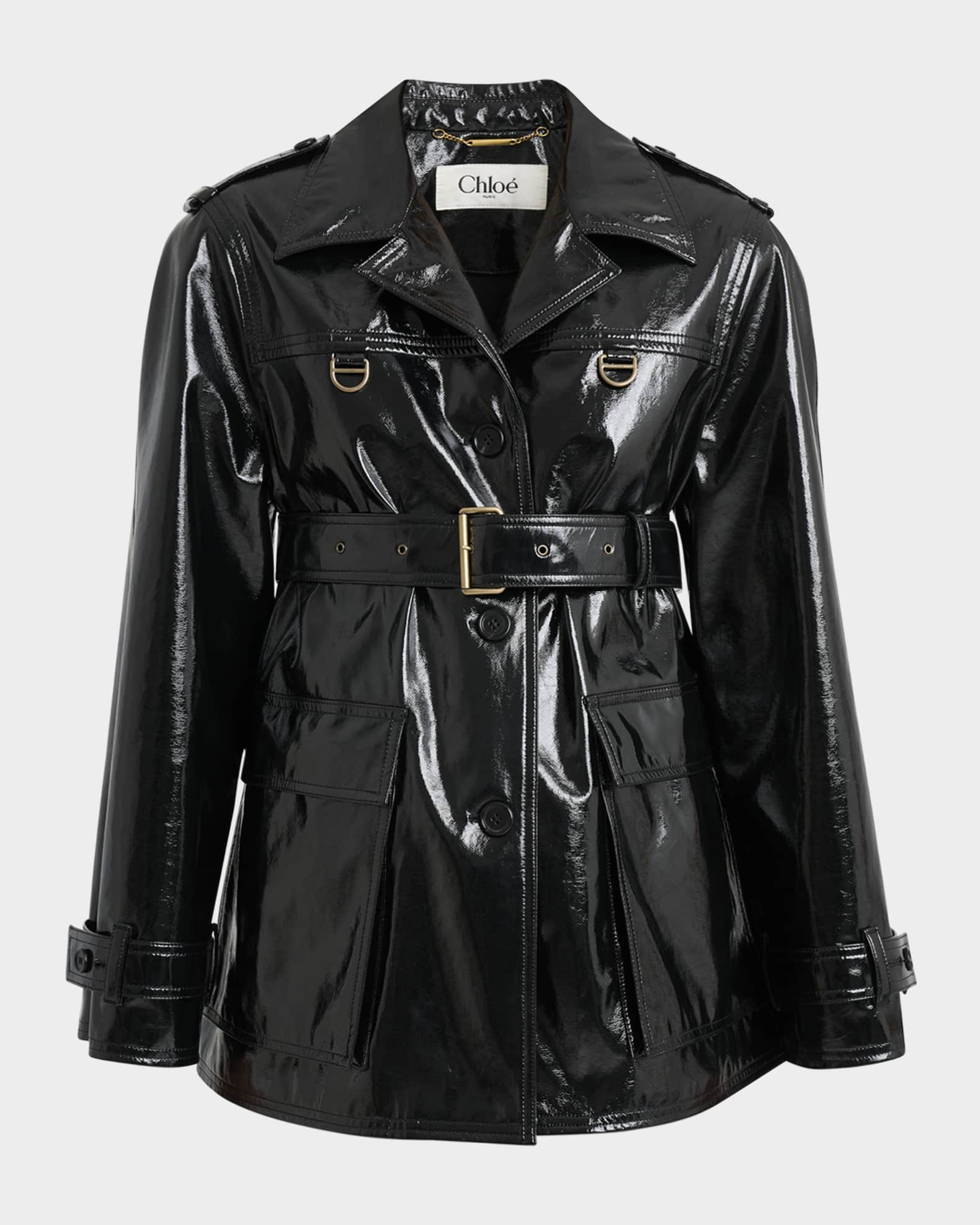 Chloe Shiny Cotton Belted Trench Coat | Neiman Marcus