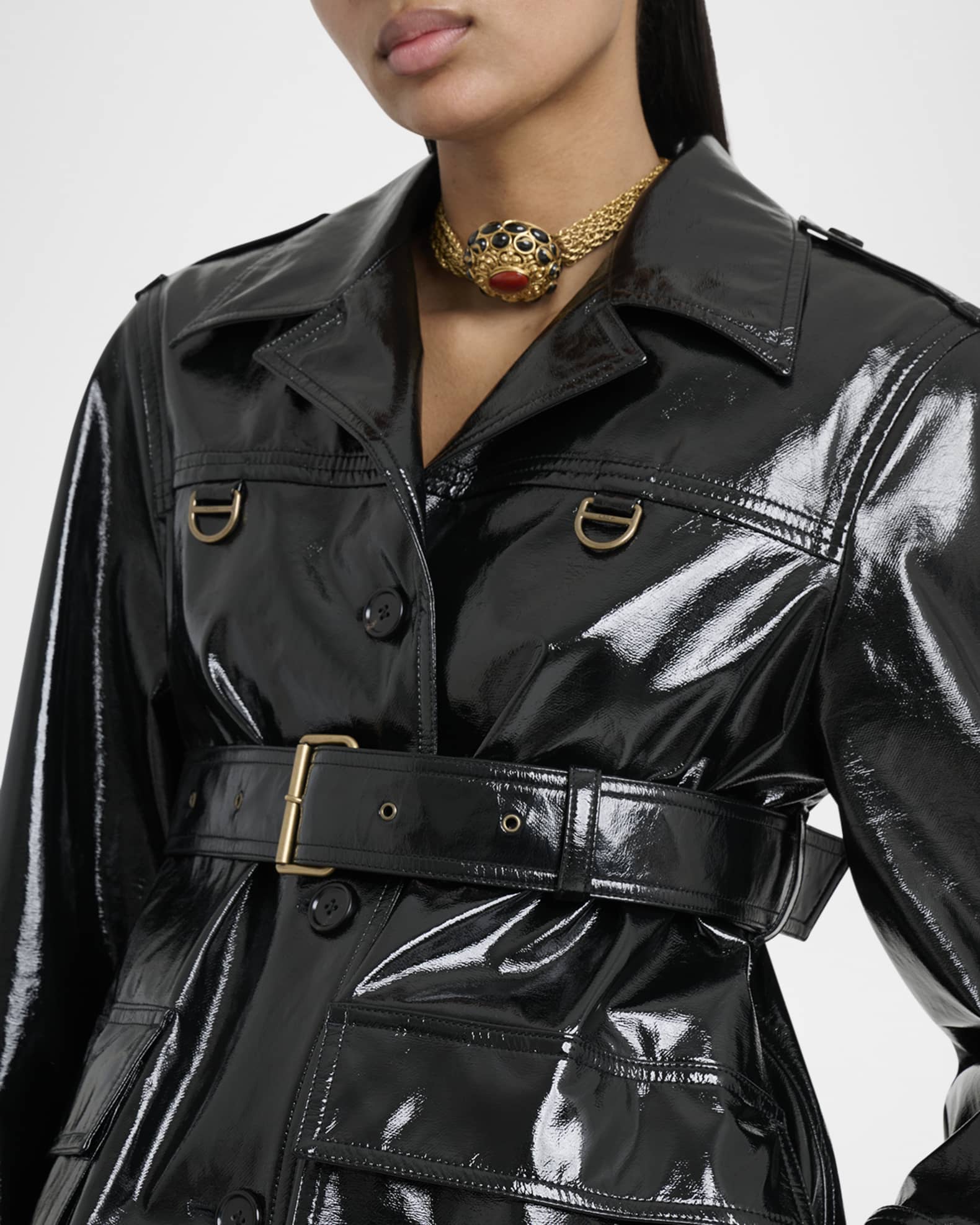 Chloe Shiny Cotton Belted Trench Coat | Neiman Marcus