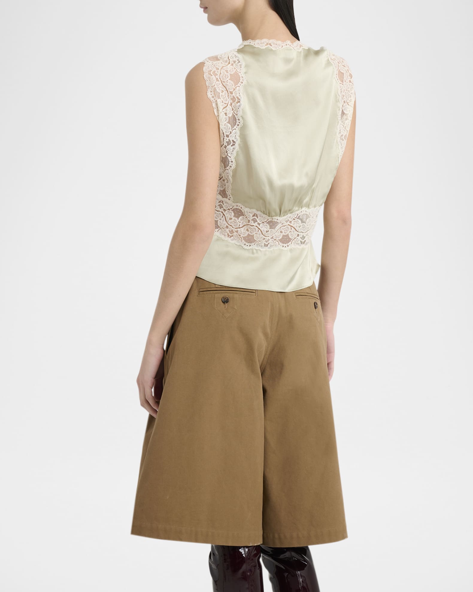 Chloé High Low Ruffle Top In Silk Mousseline in Whisper