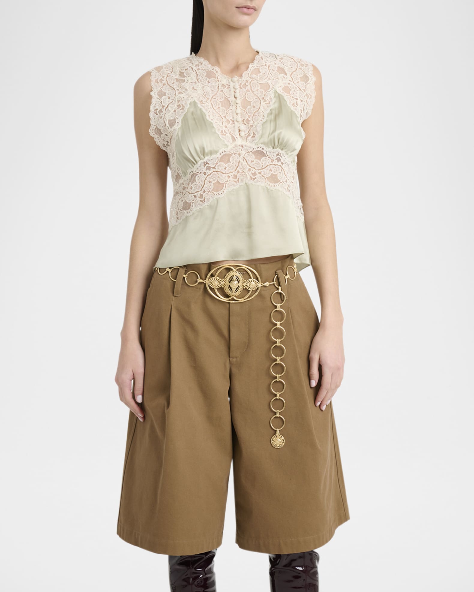Chloé High Low Ruffle Top In Silk Mousseline in Whisper