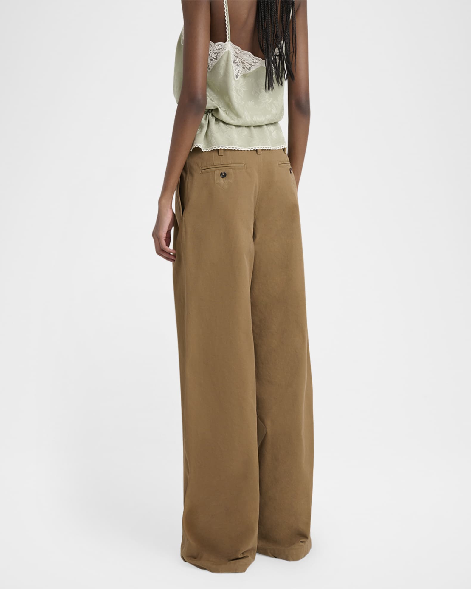 Chloe Pleated Wide-Leg Cotton Trousers | Neiman Marcus display picture 1