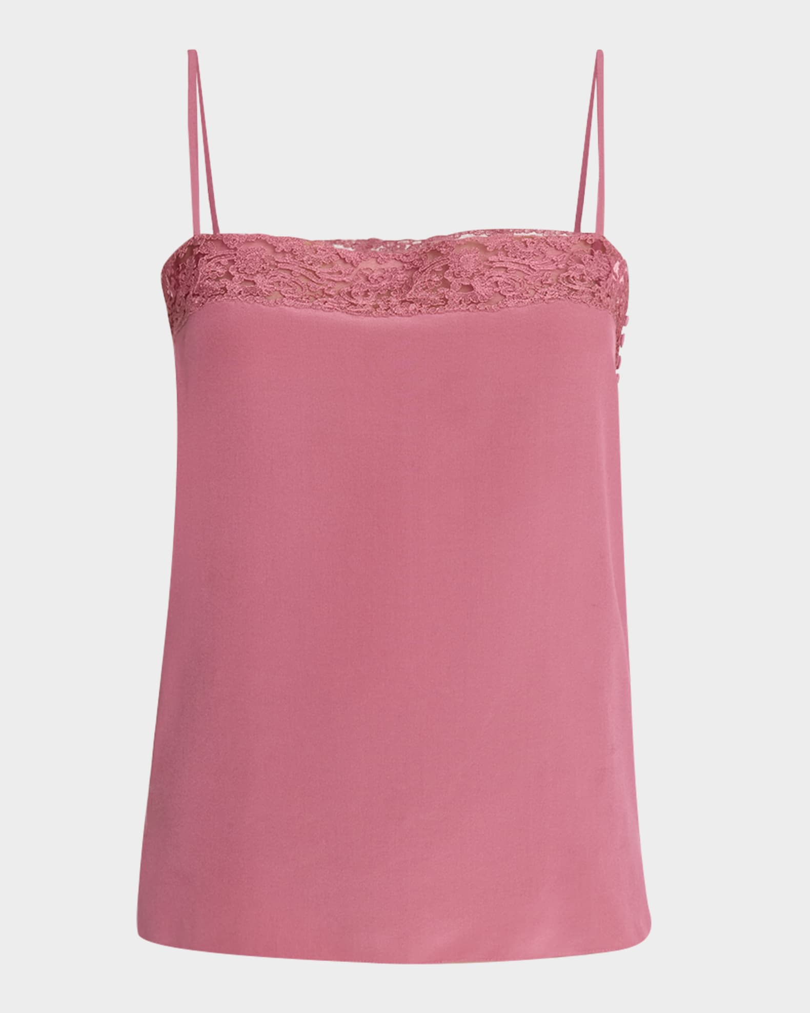 Lace-Trim Silk Button-Side Cami Tank 0