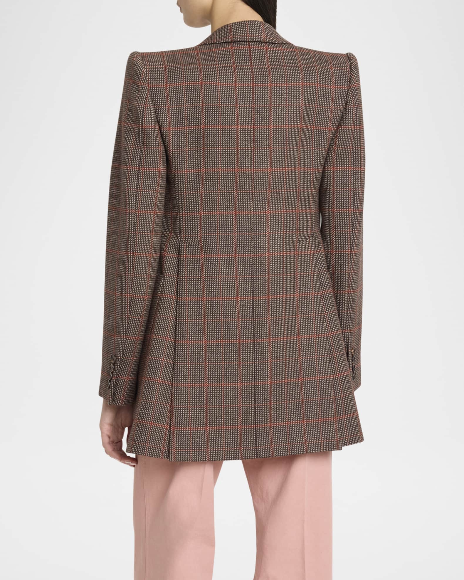 ジャケット CHLOE SINGLE-BREASTED CHECKED BROWN WOOL JACKET Chloe Plaid Single-Breasted Jacket | Neiman Marcus