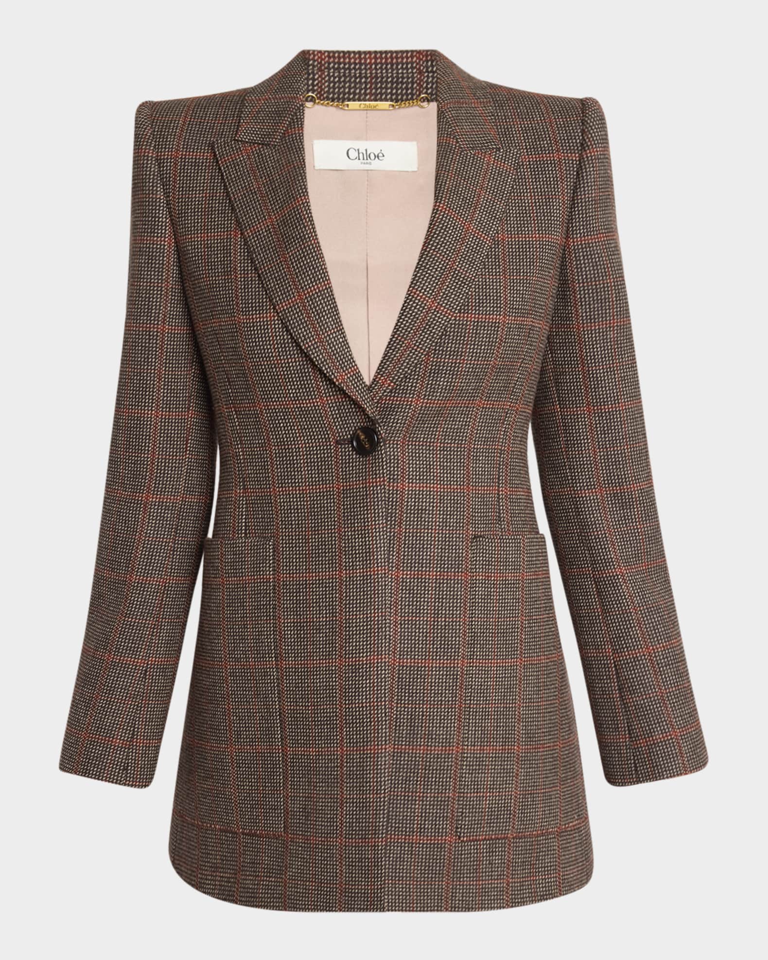 【関税＆送料込み】ChloAC Single-Breasted Checked Jacket Chloe Check Single-Breasted Jacket | Neiman Marcus