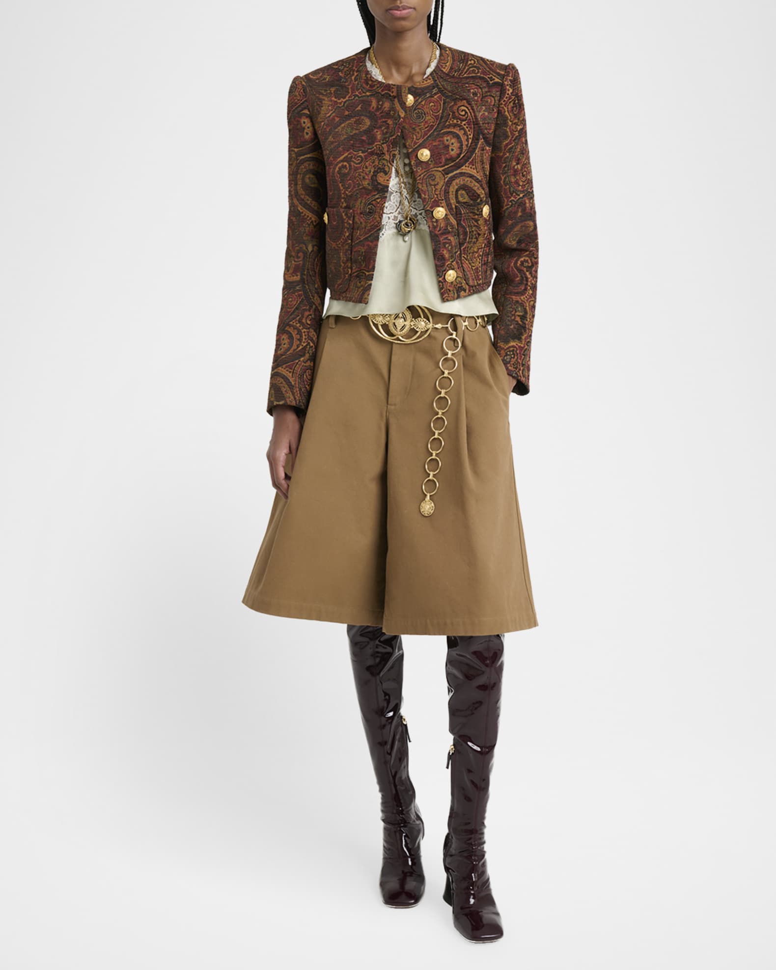 Chloe Pleated Wide-Leg Cotton Culottes | Neiman Marcus