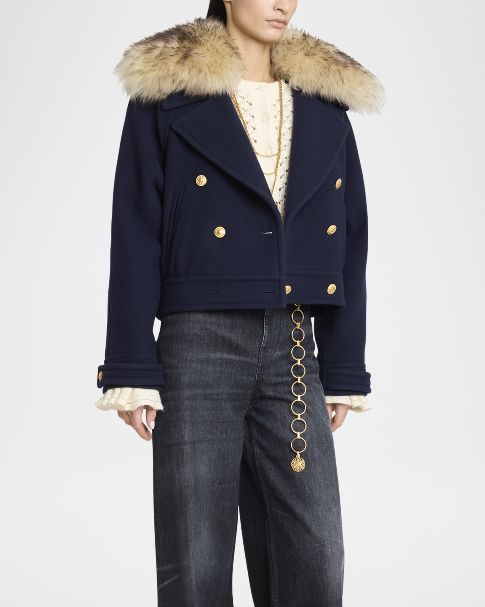 ジャケット CHLOE' DOUBLE BREASTED BUTTON JACKET STAND STUDIO Chloe double-breasted faux shearling jacket