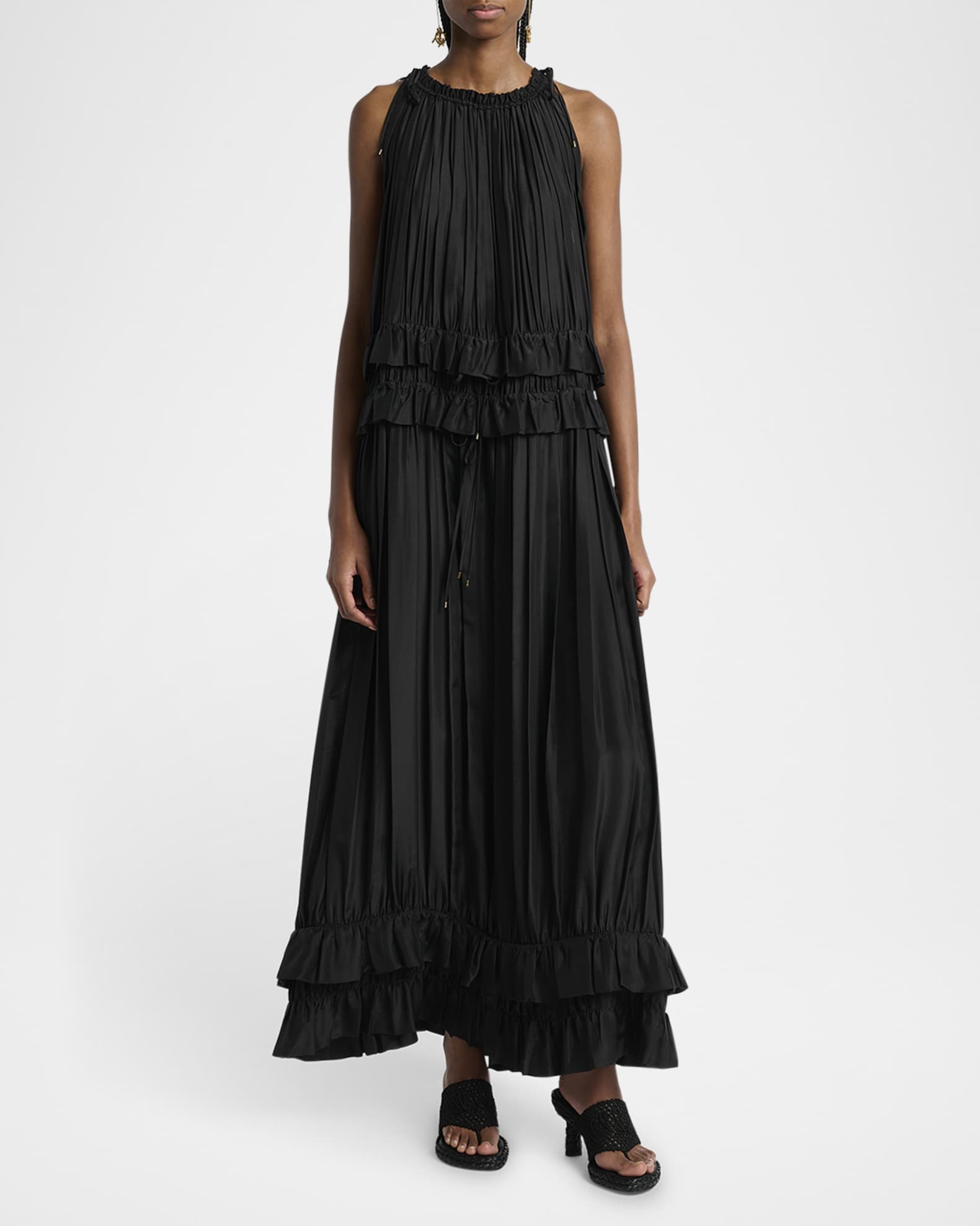 Pleated Drawstring Sleeveless Maxi Dress 1
