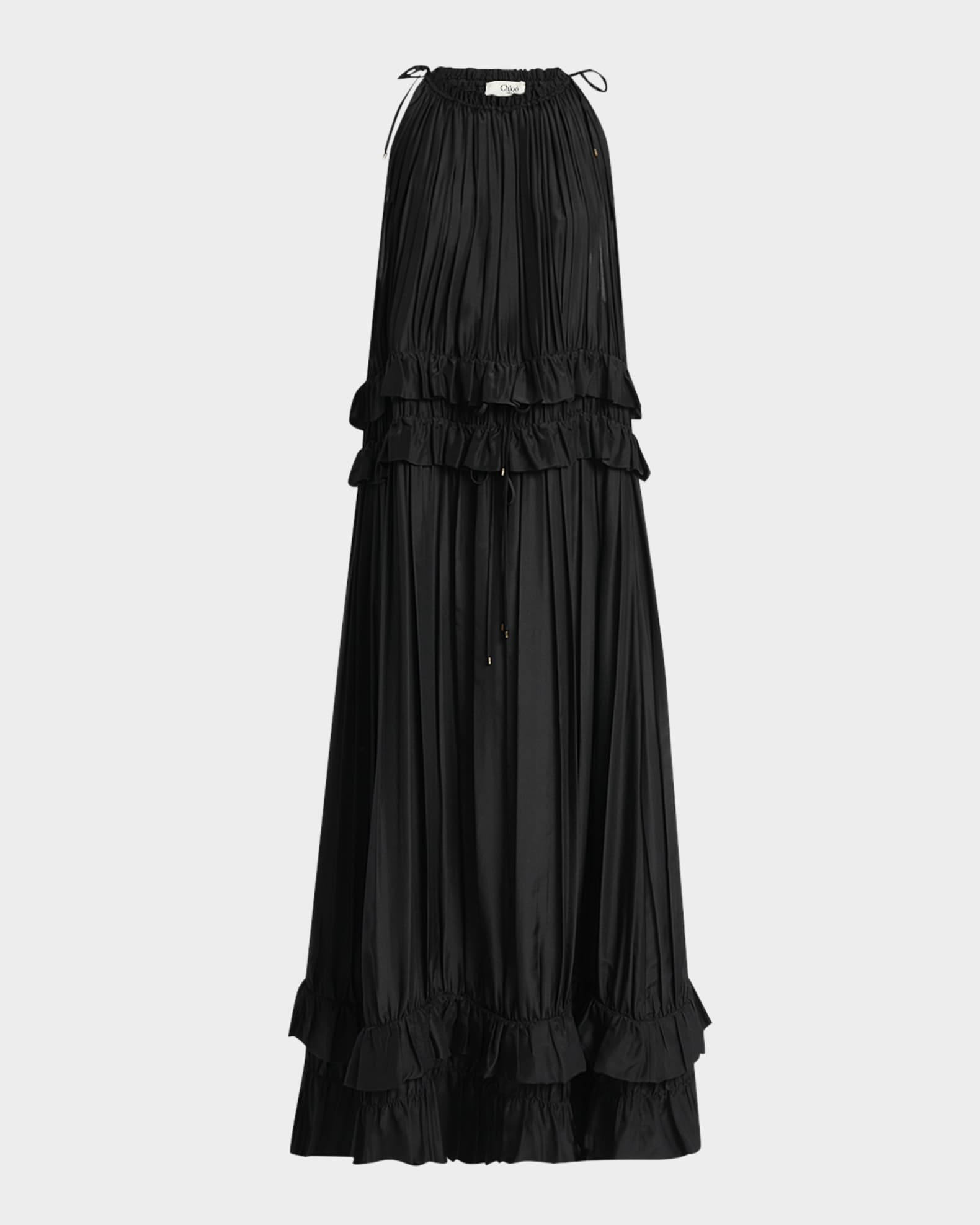 Pleated Drawstring Sleeveless Maxi Dress 0