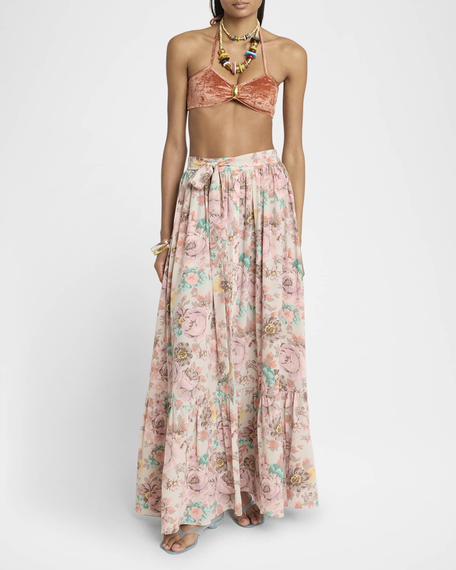 期間限定キャンペーン Chloe Belted Marcus Neiman | Skirt Maxi Silk Floral-Print ひざ丈スカート