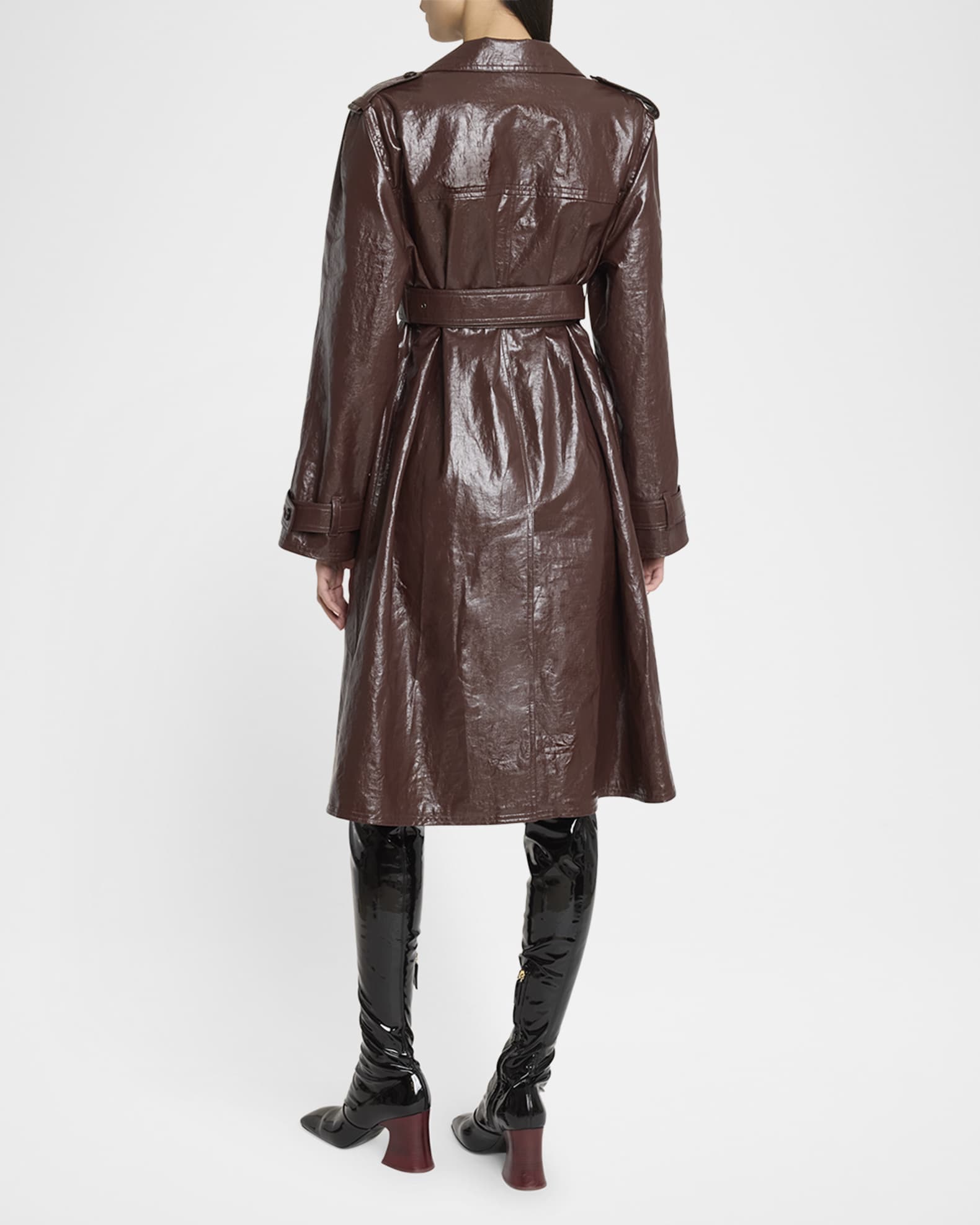 Chloe Belted Shiny Coated Cotton Trench Coat | Neiman Marcus