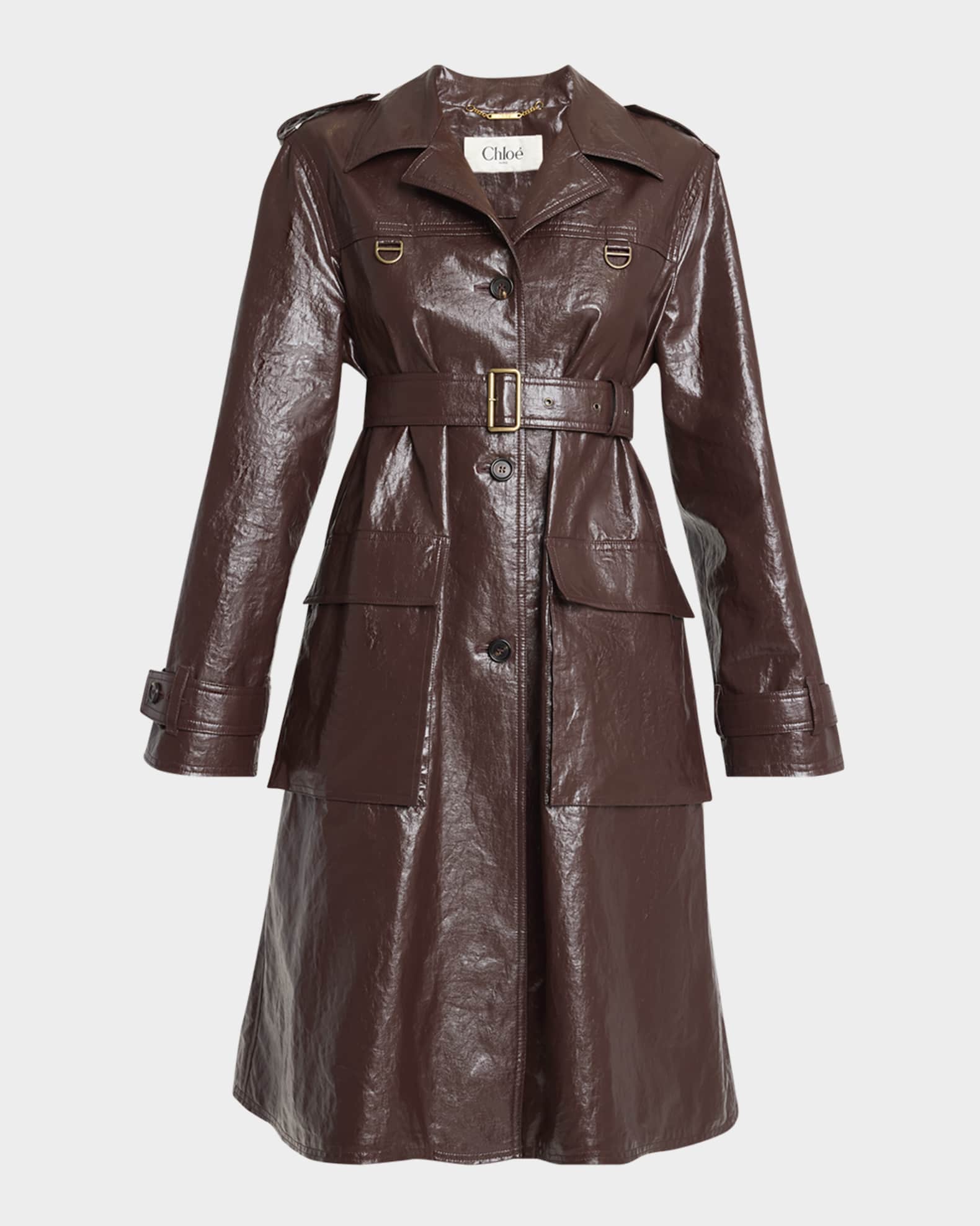 Belted Shiny Coated Cotton Trench Coat 0
