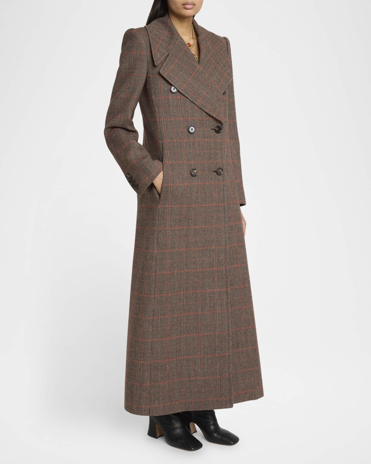 【関税＆送料込み】ChloAC Long Double Breast Coat Clothing Chloe Plaid Double-Breasted Long Coat | Neiman Marcus