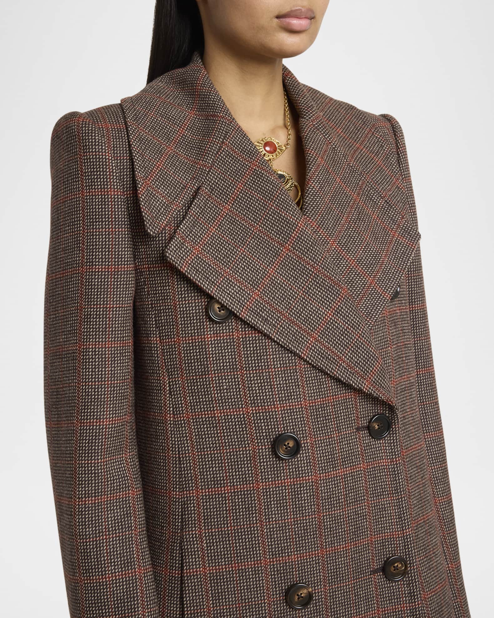 【関税＆送料込み】ChloAC Long Double Breast Coat Clothing Chloe Plaid Double-Breasted Long Coat | Neiman Marcus