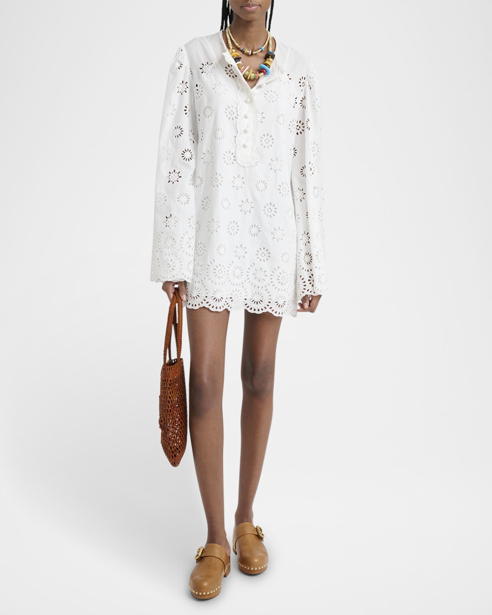 Scalloped Eyelet-Embroidered Mini Shift Dress 1