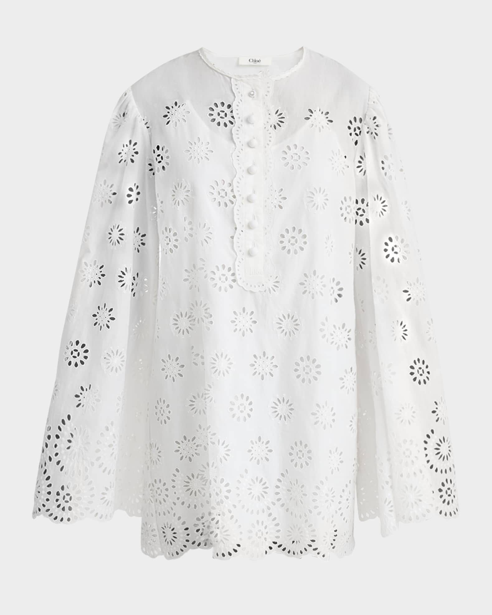 Scalloped Eyelet-Embroidered Mini Shift Dress 0