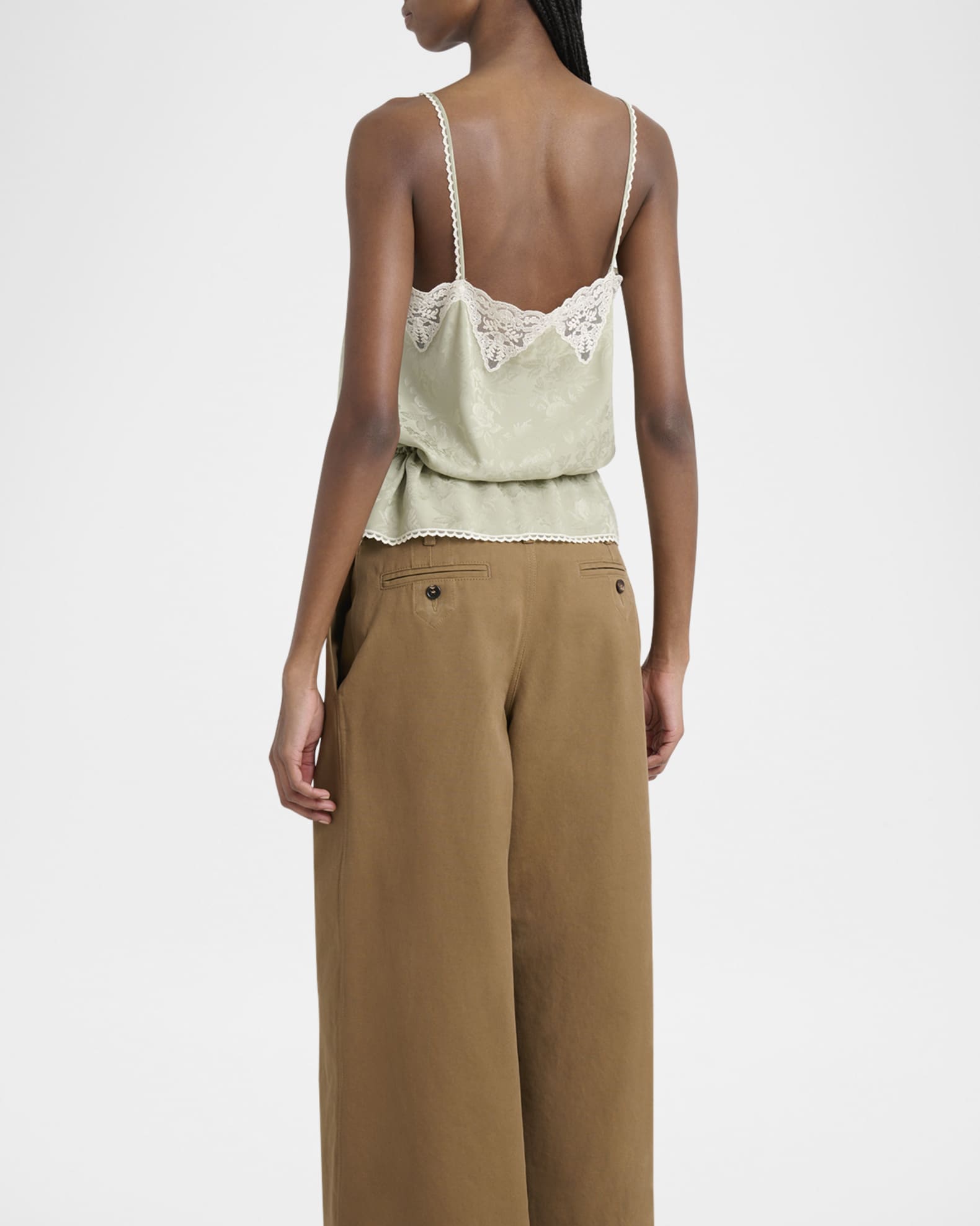 Chloe フロラルレスミティスカト CHC23WJU06410 001 Chloe Lace-Trim Floral Silk Jacquard Camisole Top | Neiman