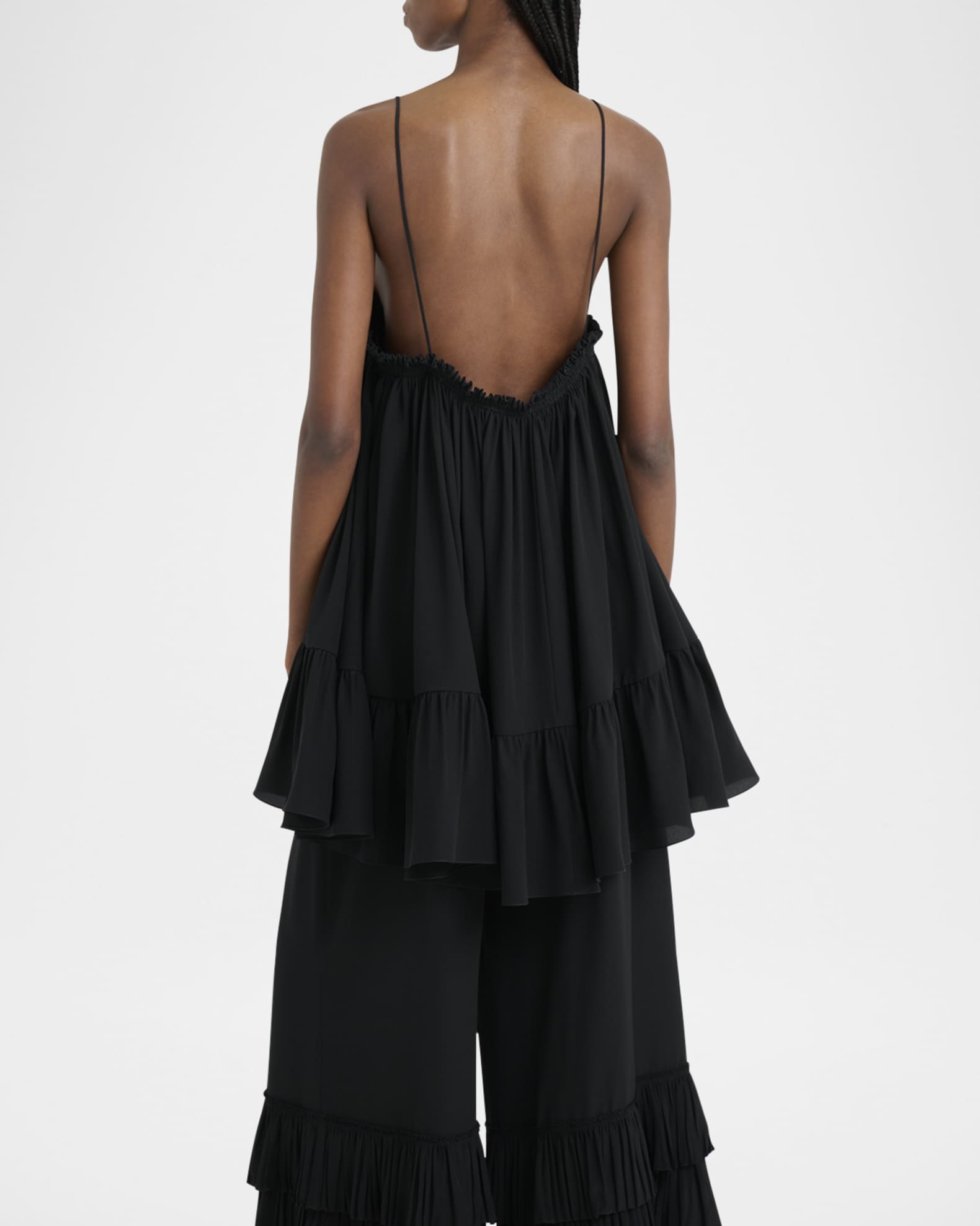 Chloe V-Neck Ruffle Mini Babydoll Dress | Neiman Marcus