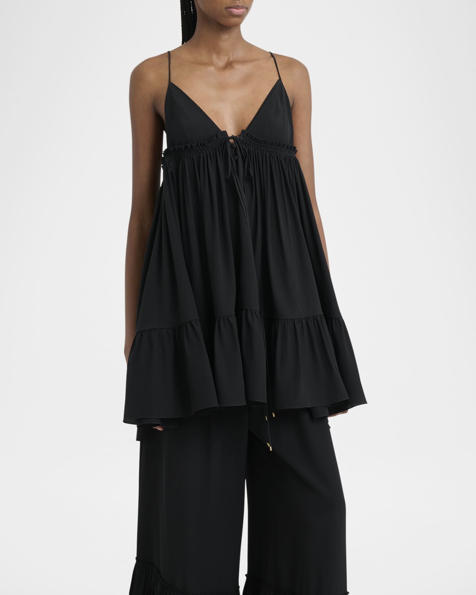 Chloé ブラック 半袖ブラウス babydoll top LA Hearts Keyhole Linen