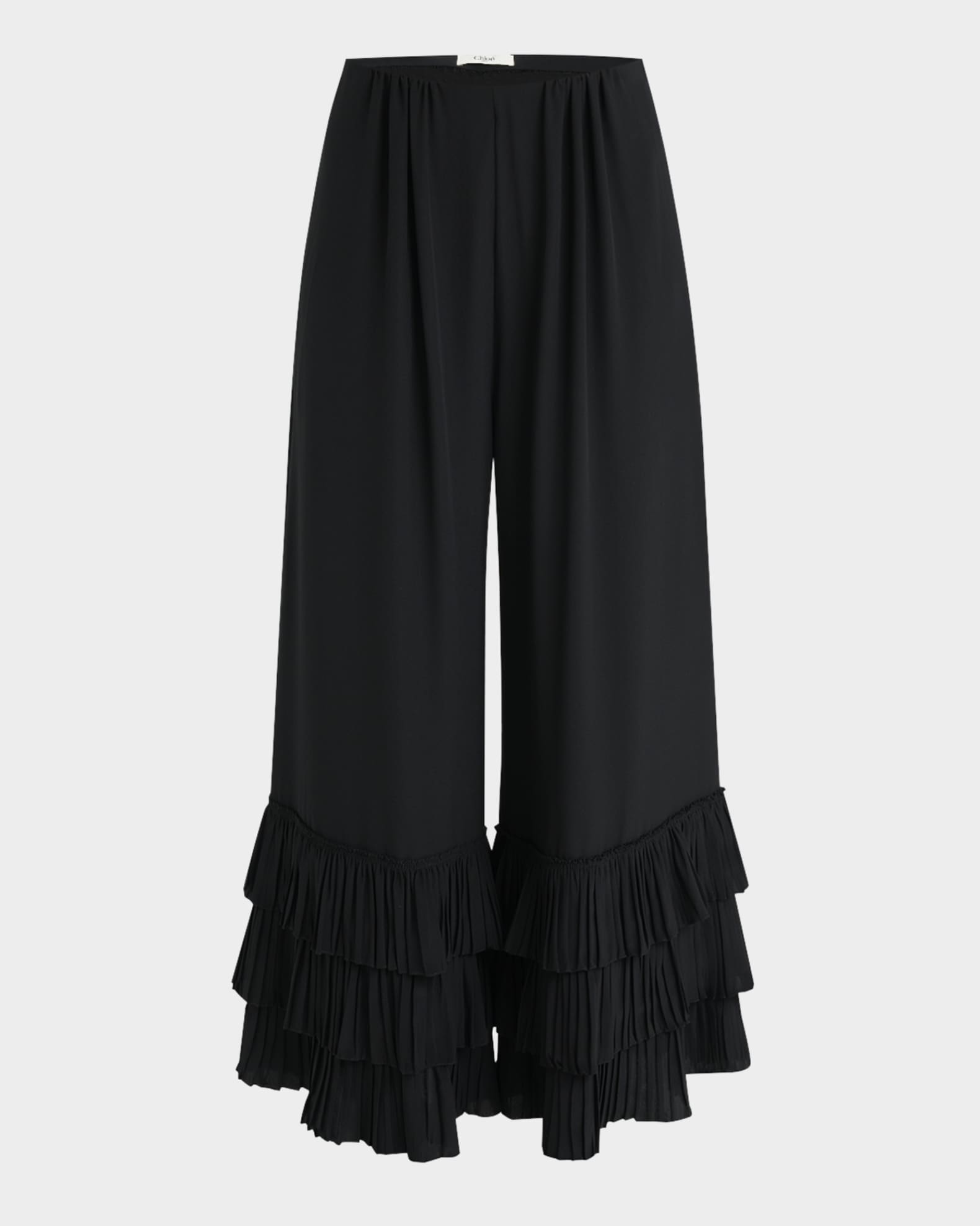 Chloe Tiered Ruffle Hem Wide-Leg Pants | Neiman Marcus