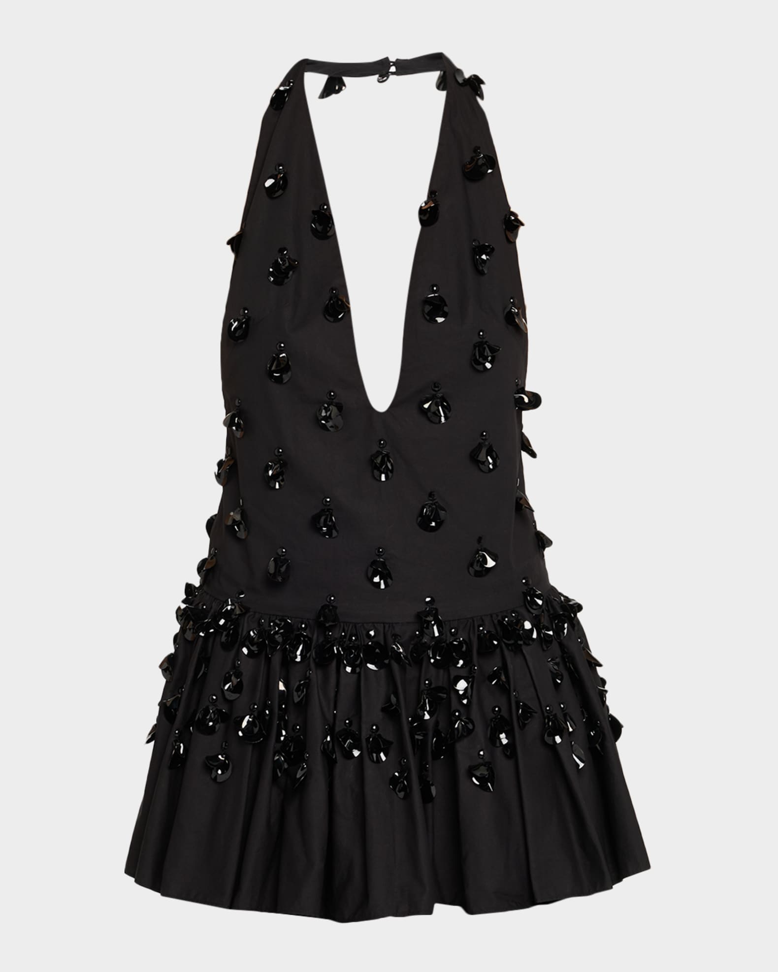 Diotima Embellished Plunging Ruffle Halter Top, Black, Women's, 3, Shirts Tops Blouses Halter Neck Tops