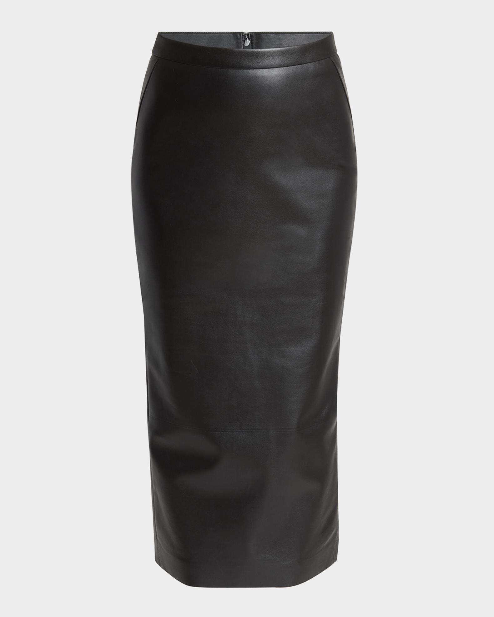 Givenchy Leather Godet-Back Midi Pencil Skirt | Neiman Marcus