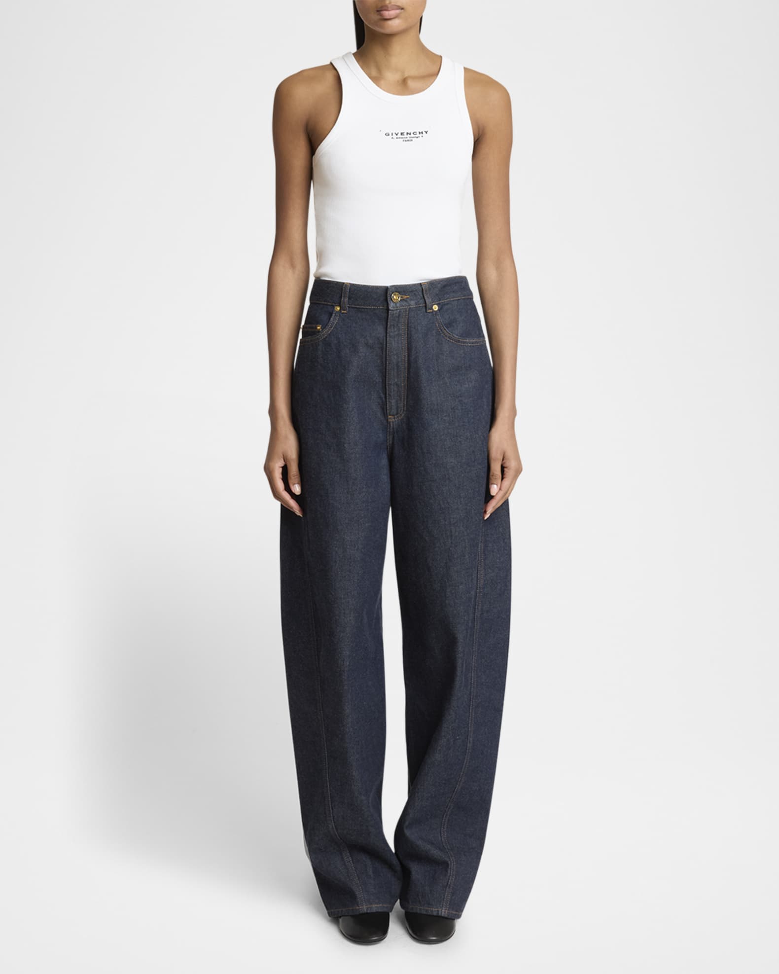 デニム・ジーパン Givenchy Barrel Jeans In Denim Givenchy Mid-Rise Barrel-Leg Denim Cocoon Trousers | Neiman