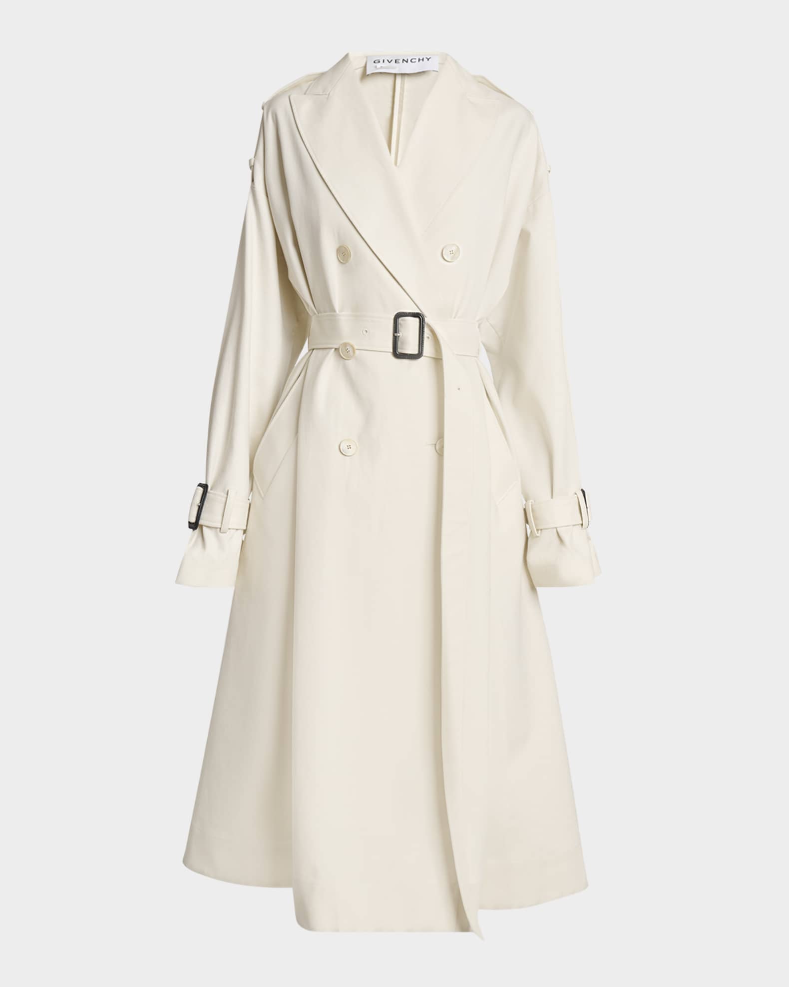 Cocoon Shoulder Double-Breasted Belted Trench Coat 0