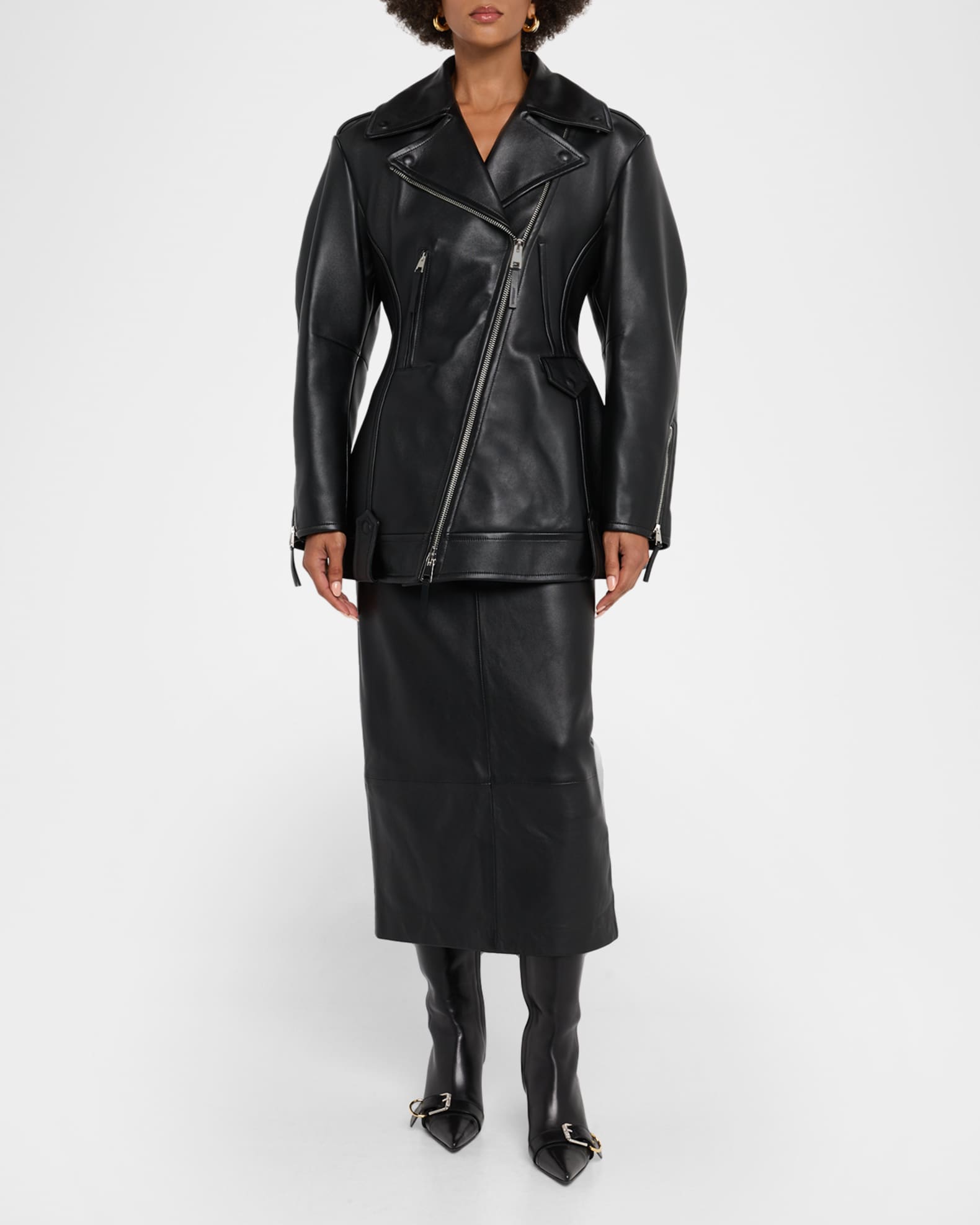 Leather Cocoon Waisted Biker Jacket 1
