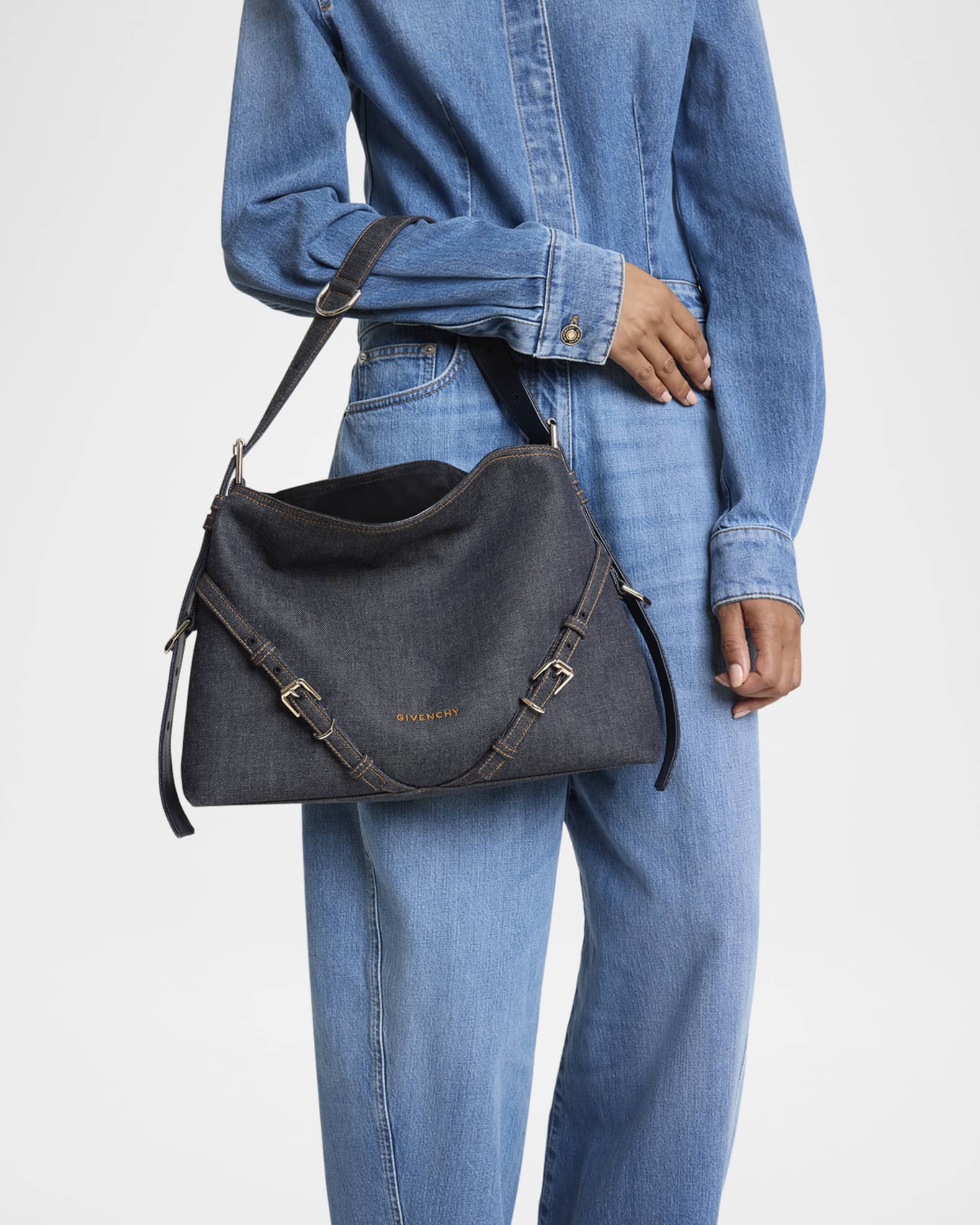 Givenchy Voyou Medium Shoulder Bag in Denim | Neiman Marcus