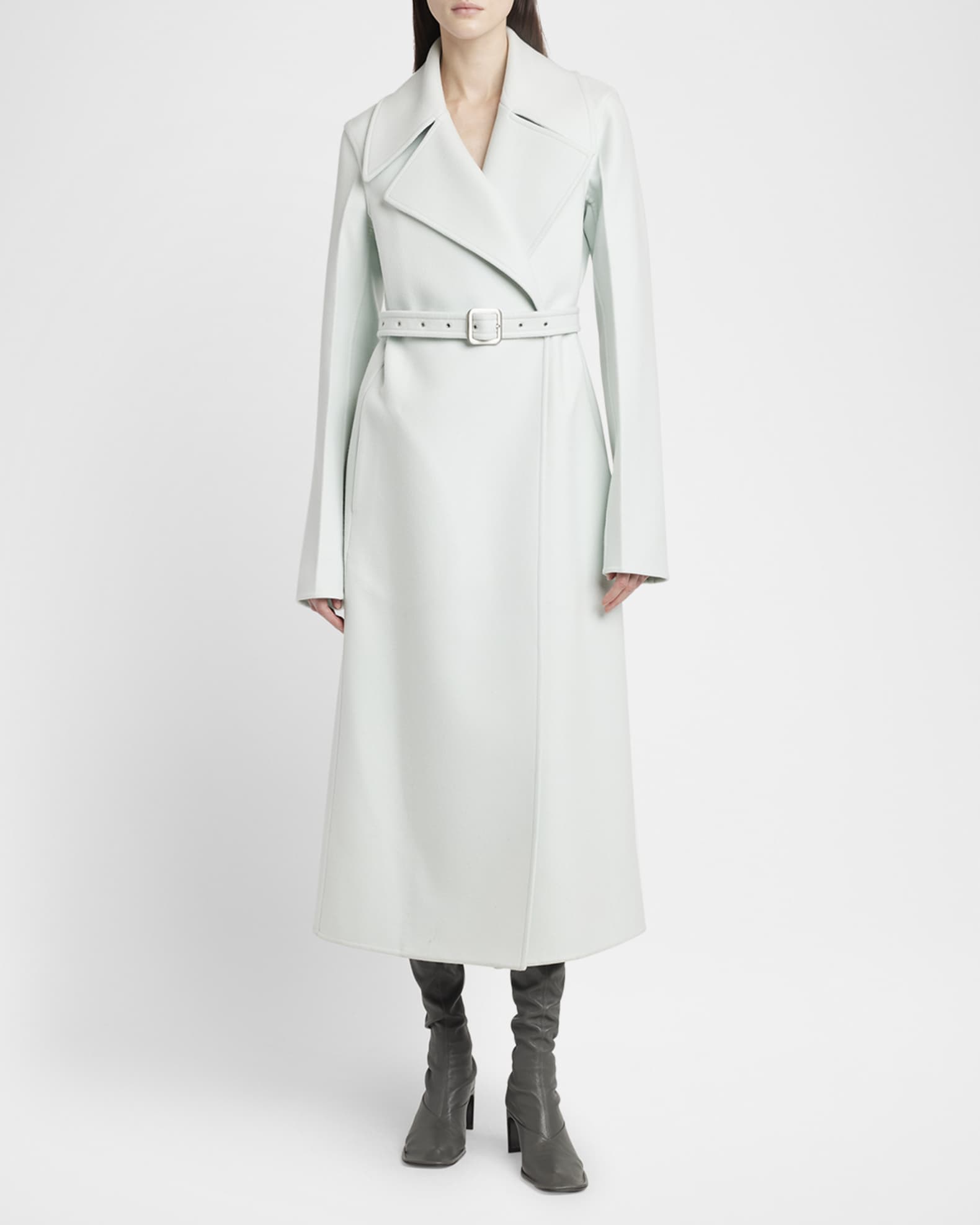 Belted Cashmere Double-Breasted Long Coat 1