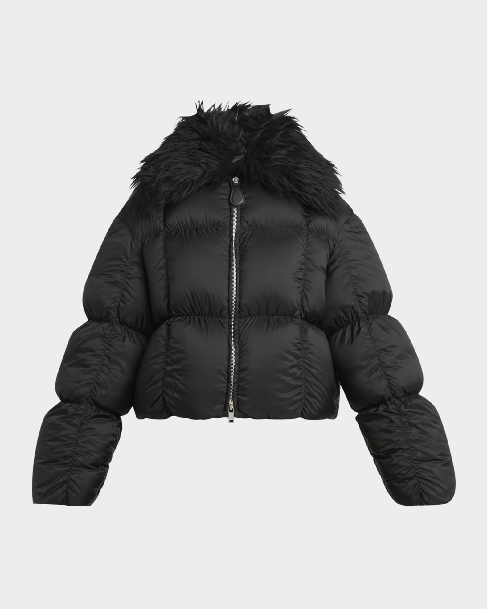 Jil Sander Gathered Quilted Jacket With Detachable Faux-Fur Collar