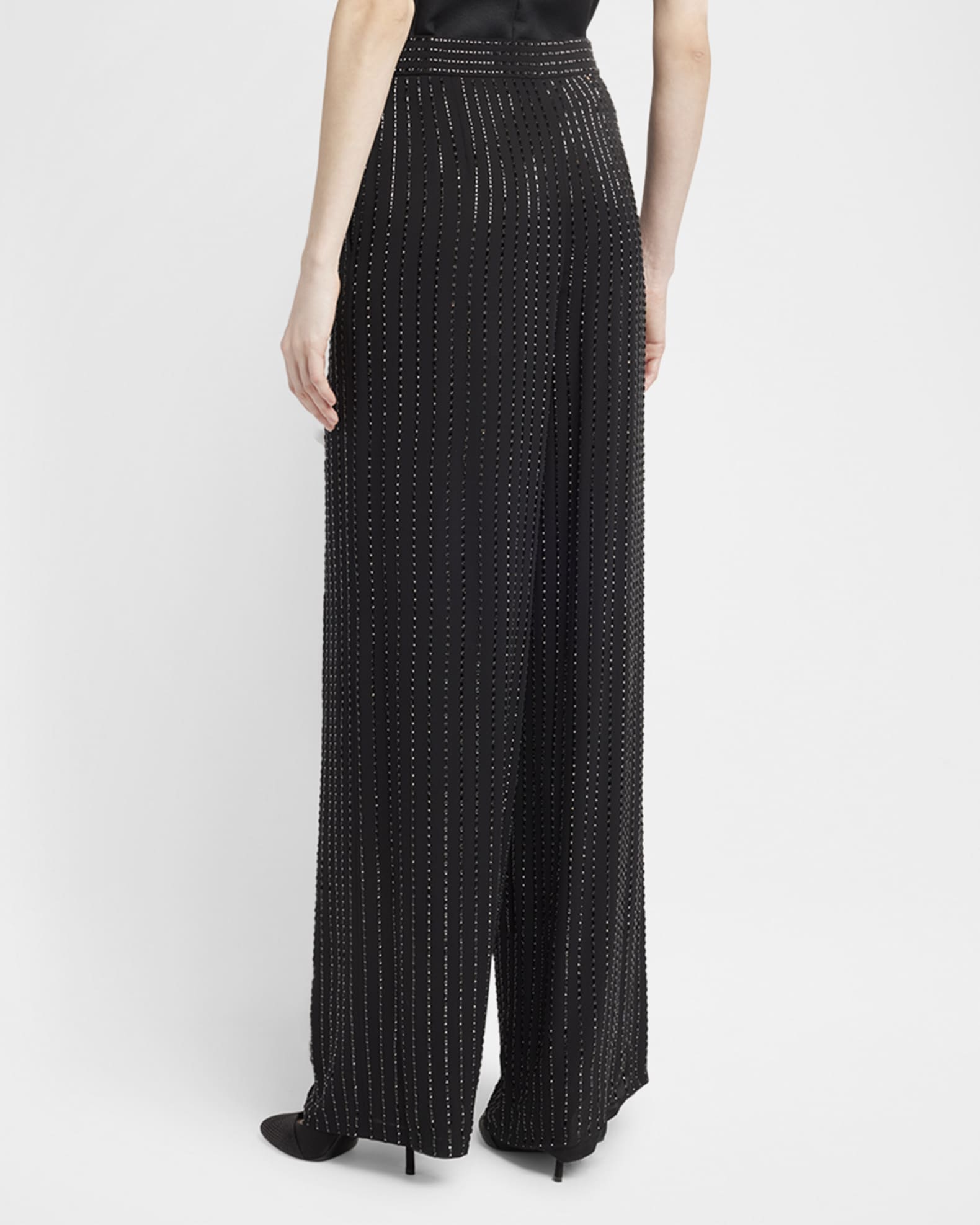 Giorgio Armani Crystal Pinstripe Straight-Leg Silk Trousers