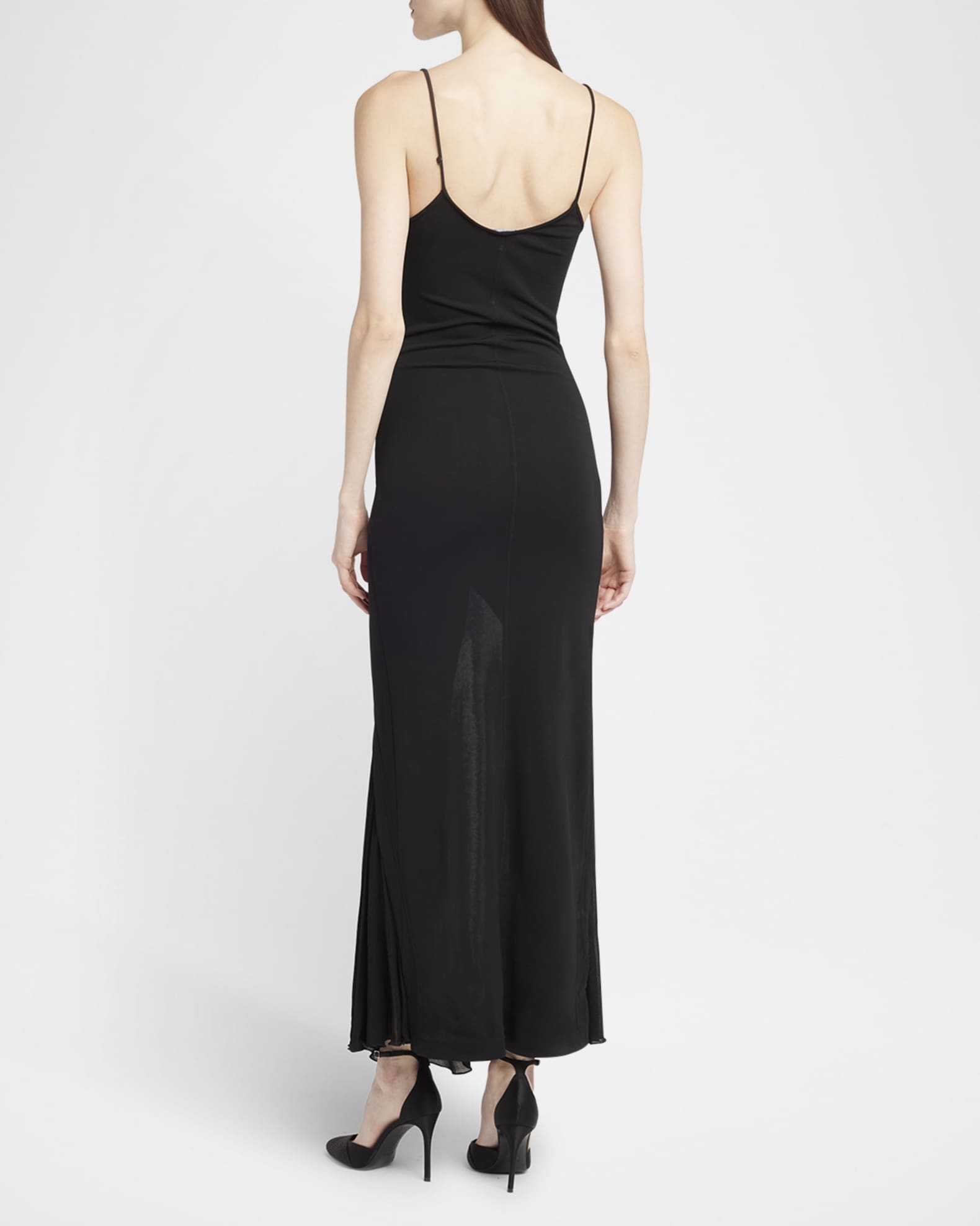 Giorgio Armani Sheer Skirt Panel Jersey Dress, Black, Women's, 4, Casual & Work Dresses Jersey Dresses