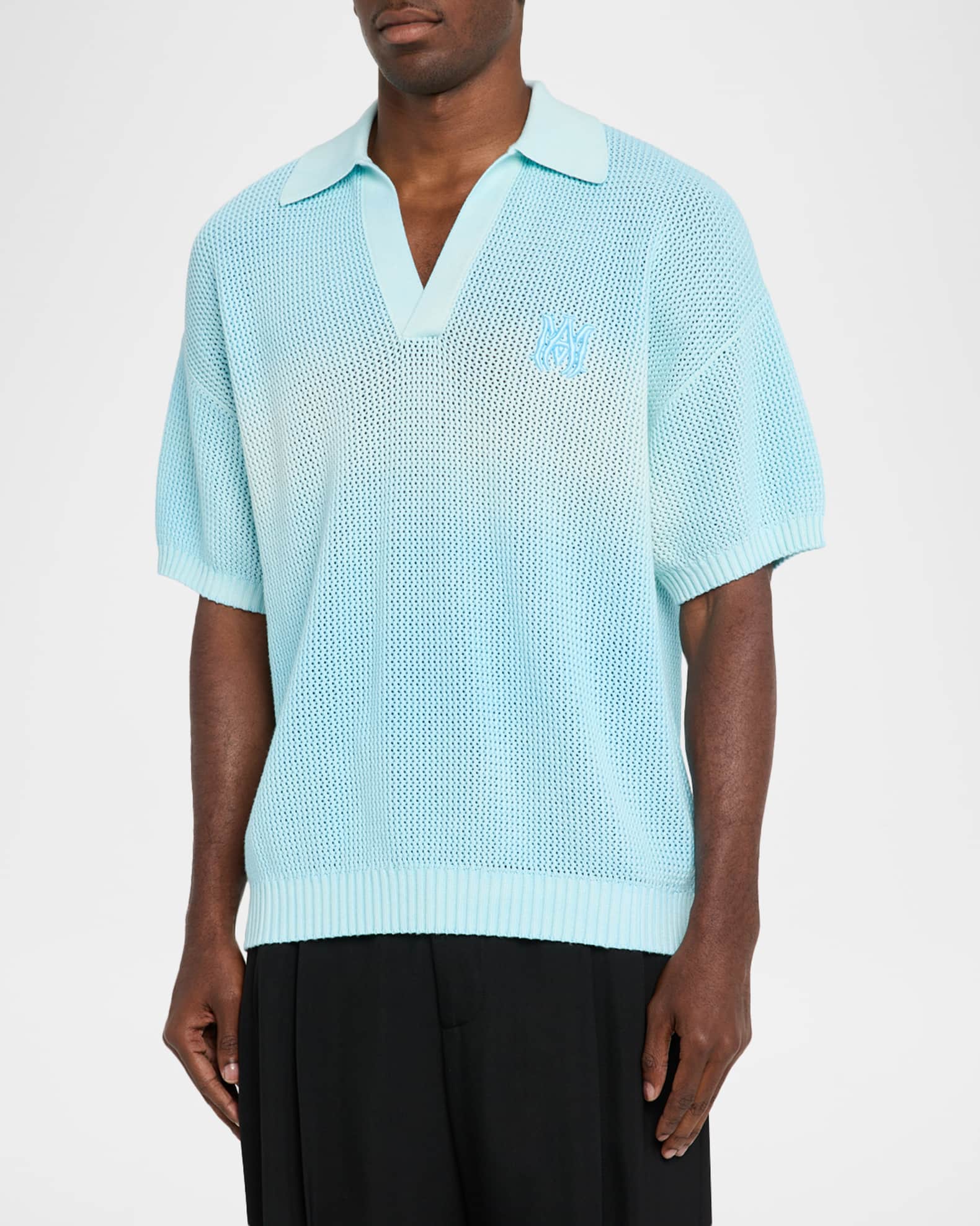 Amiri Men's Cotton Knit Johnny Collar Polo Shirt | Neiman Marcus