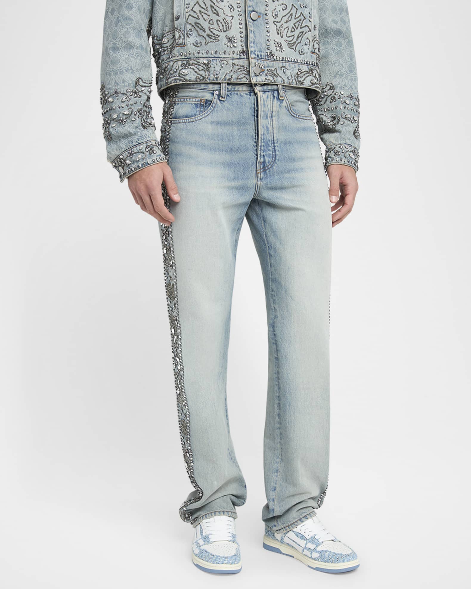 Amiri Men's Straight-Fit Crystal Bandana Jeans Neiman Marcus