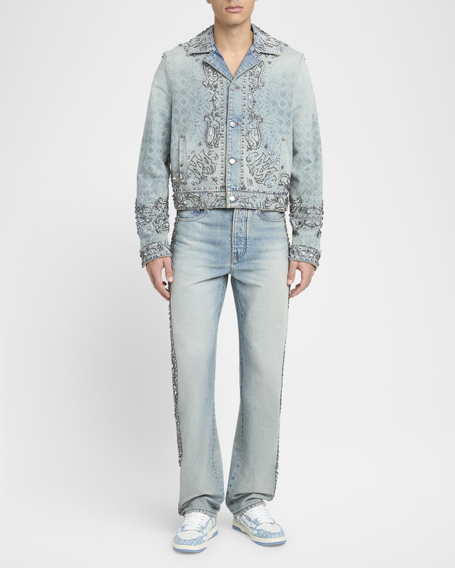 Men's Crystal Bandana Denim Jacket 1