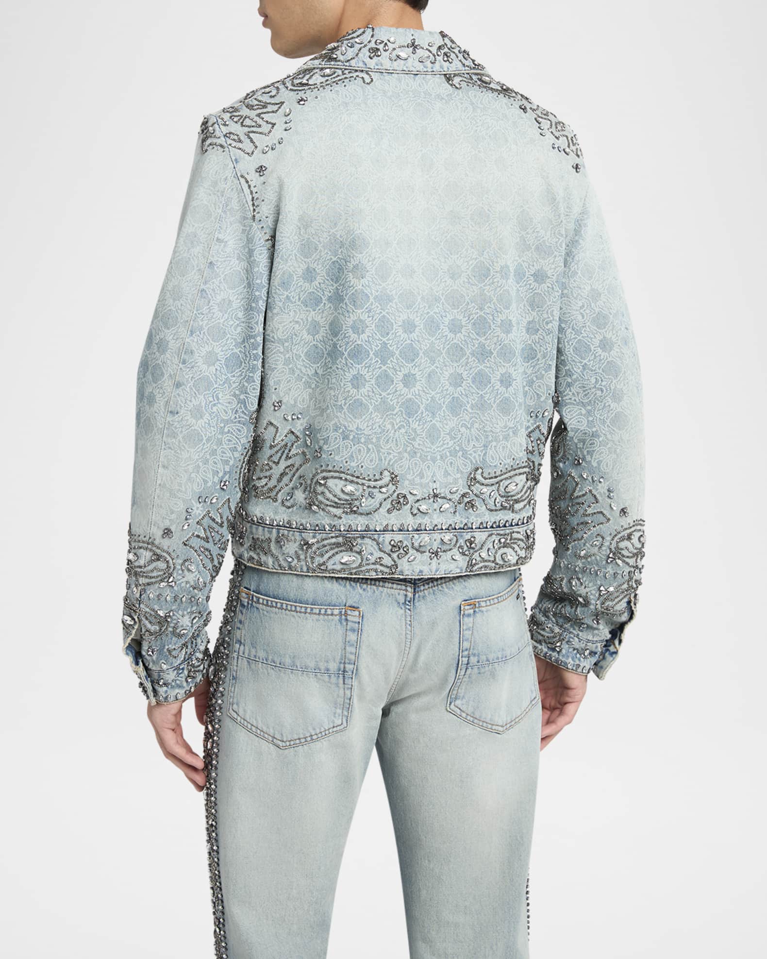 ジャケット・アウター AMIRI Bandana Embroidery Denim Blouson Amiri Men's Crystal Bandana Denim Jacket | Neiman Marcus
