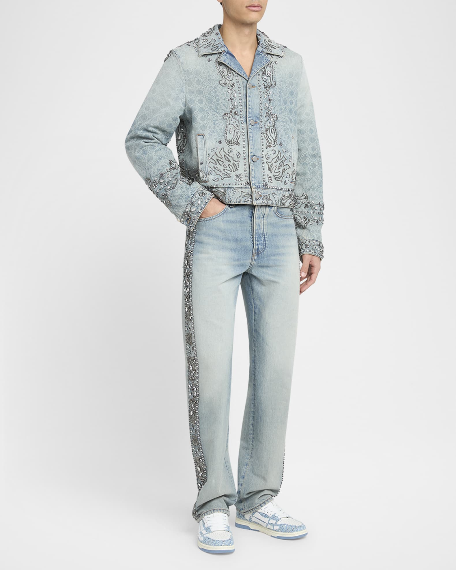 Amiri Men's Crystal Bandana Denim Jacket | Neiman Marcus