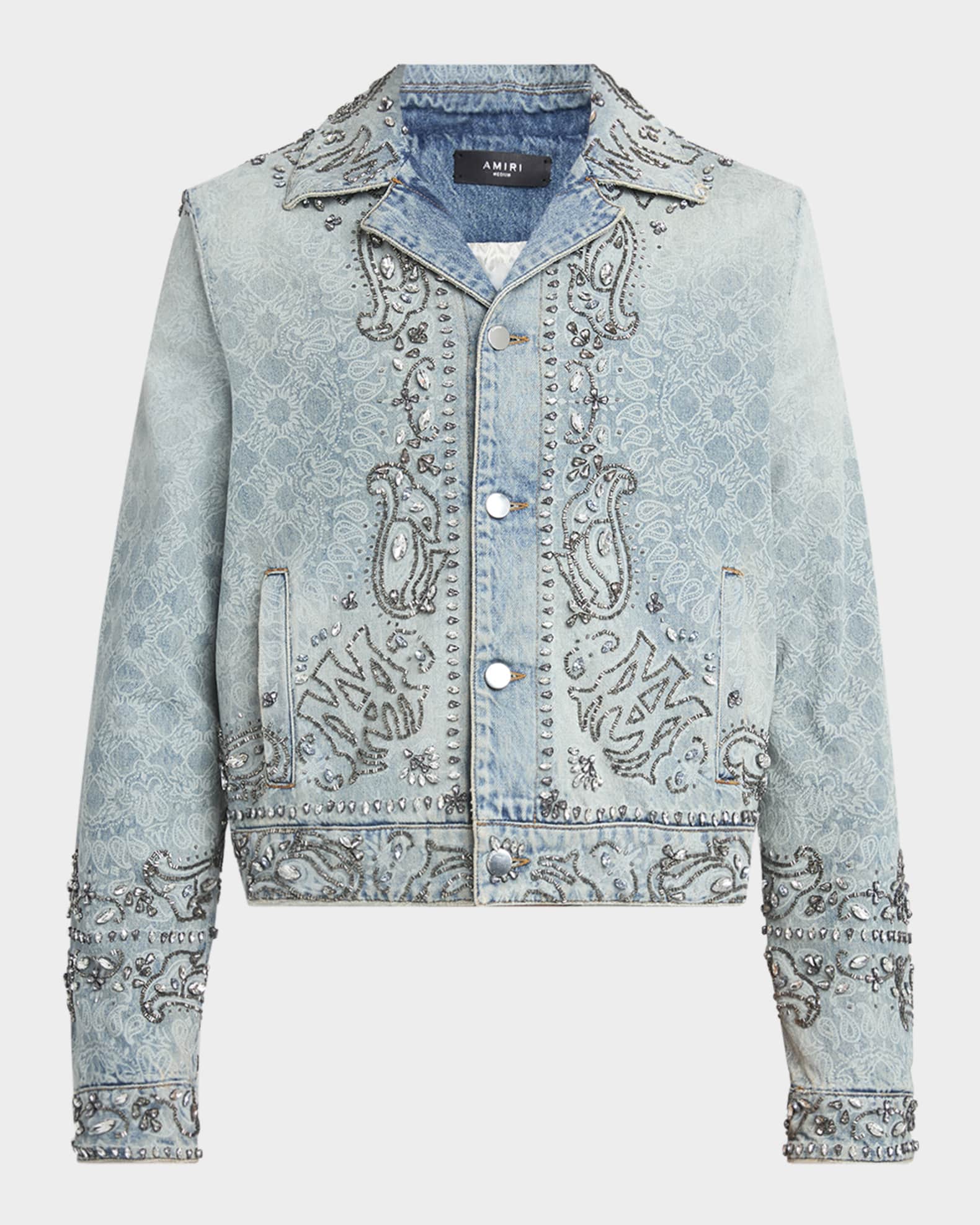 Men's Crystal Bandana Denim Jacket 0