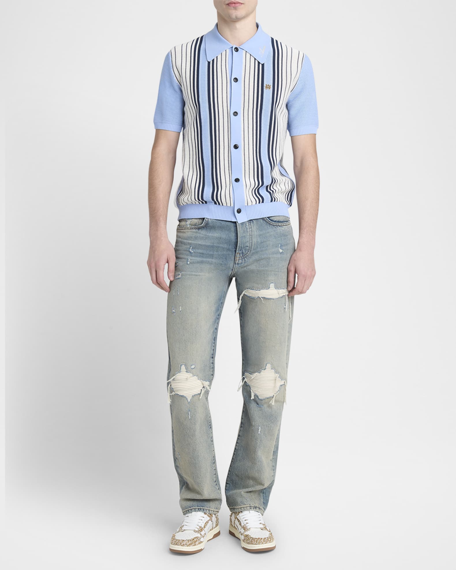Men's Mesh Stripe Short-Sleeve Shirt 1
