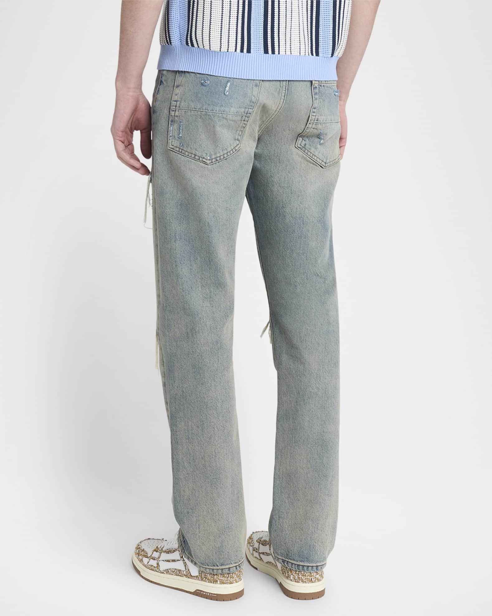 Amiri Men's MX1 Distressed Jeans with Pleated Suede | Neiman
